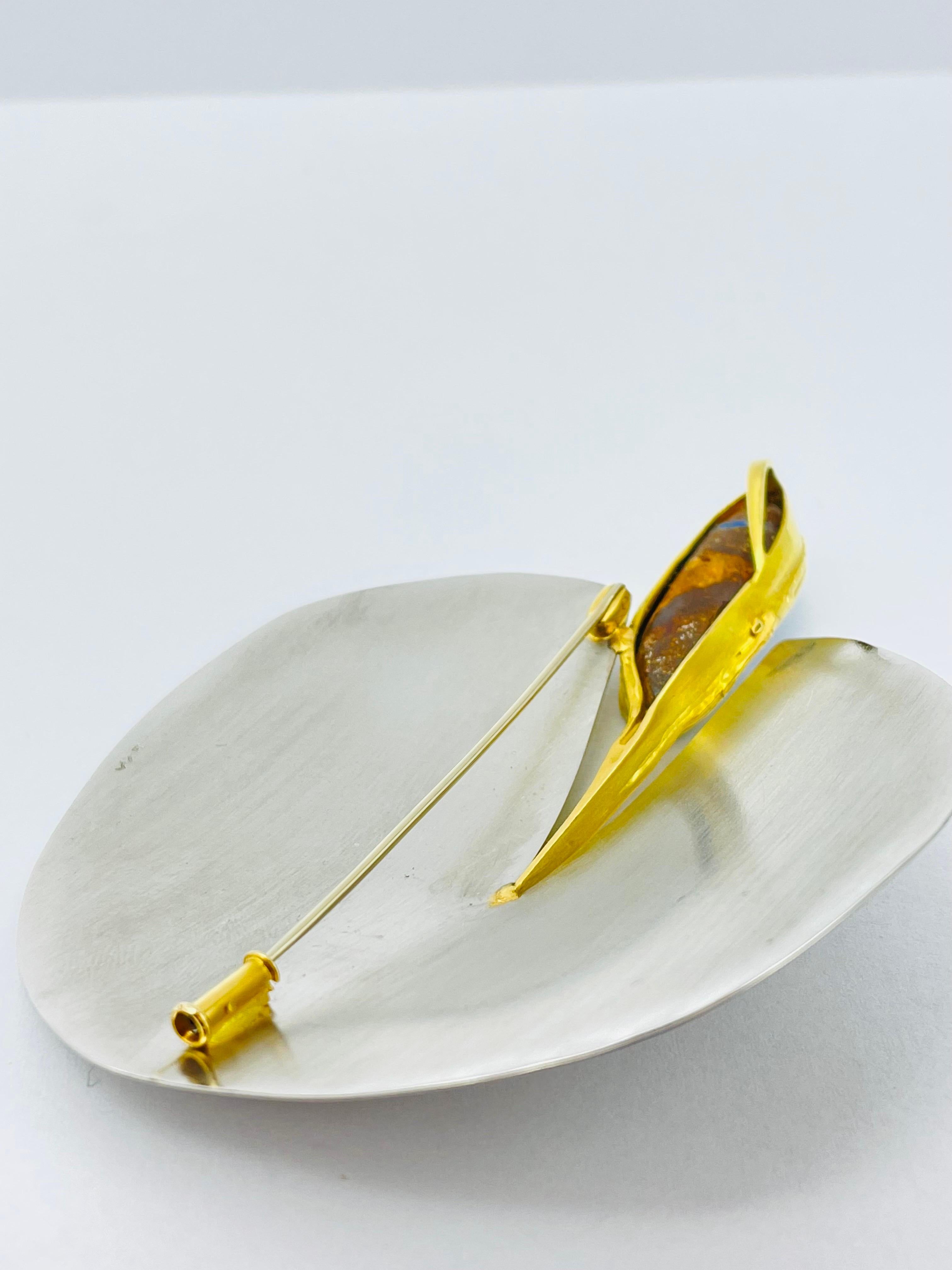 Bicolor Platinum/18k Gold Brooch-Pendant with Australian Opal, Unique For Sale 6