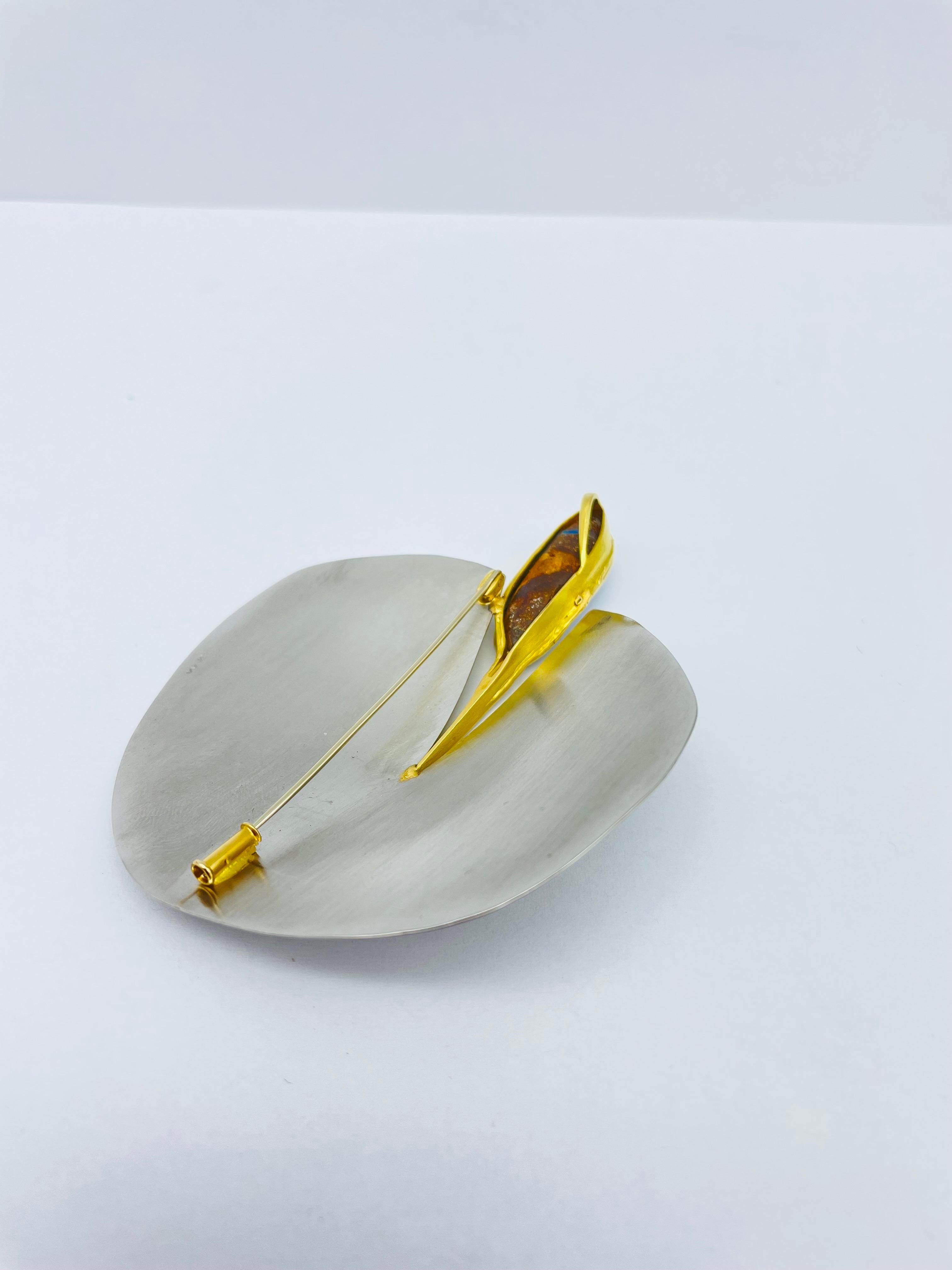 Bicolor Platinum/18k Gold Brooch-Pendant with Australian Opal, Unique For Sale 7