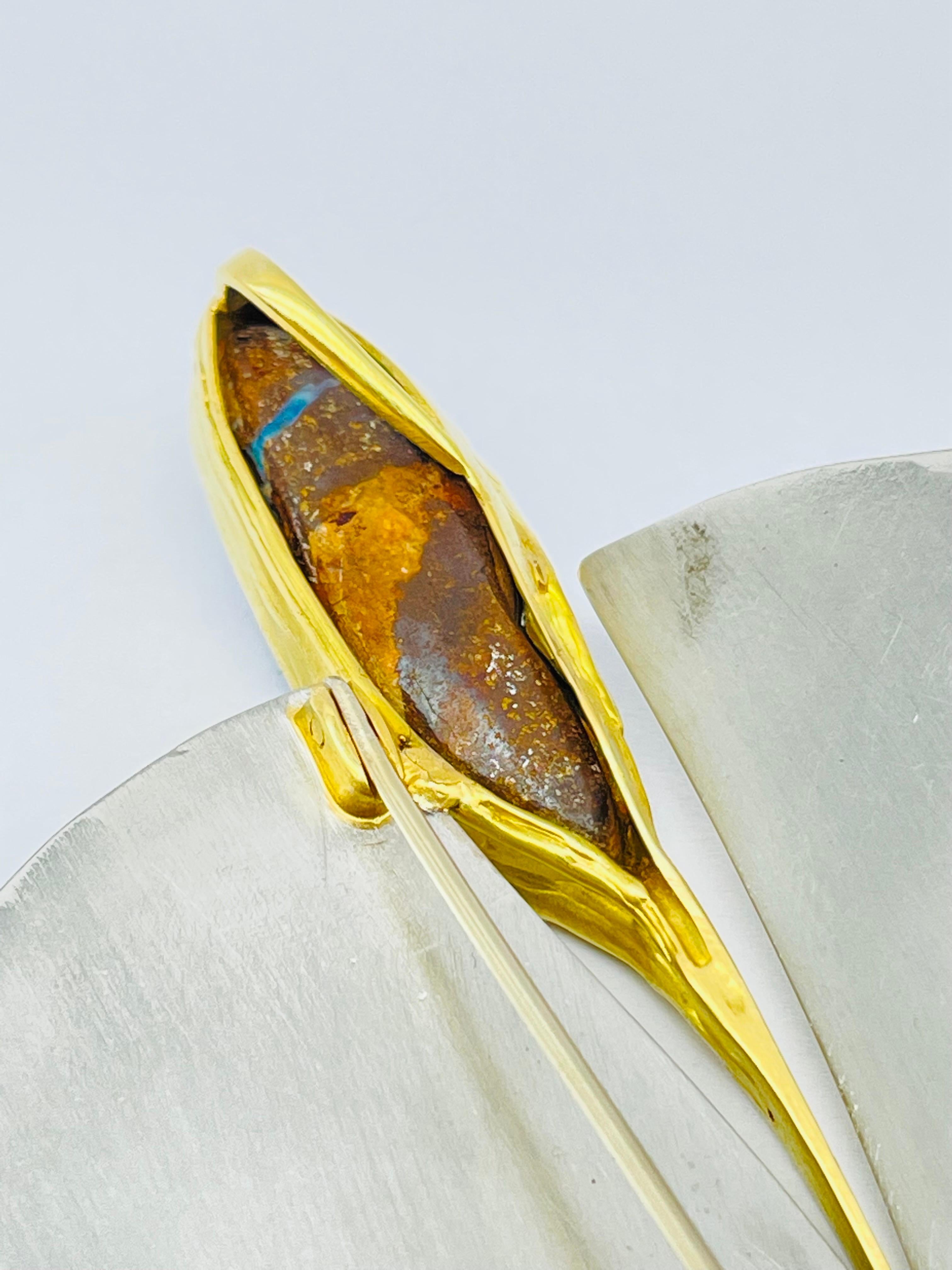 Bicolor Platinum/18k Gold Brooch-Pendant with Australian Opal, Unique For Sale 10