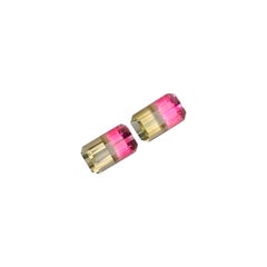 Bicolor Radiant Pink Olive Green Tourmaline Pair Gemstone for Earrings Jewellery