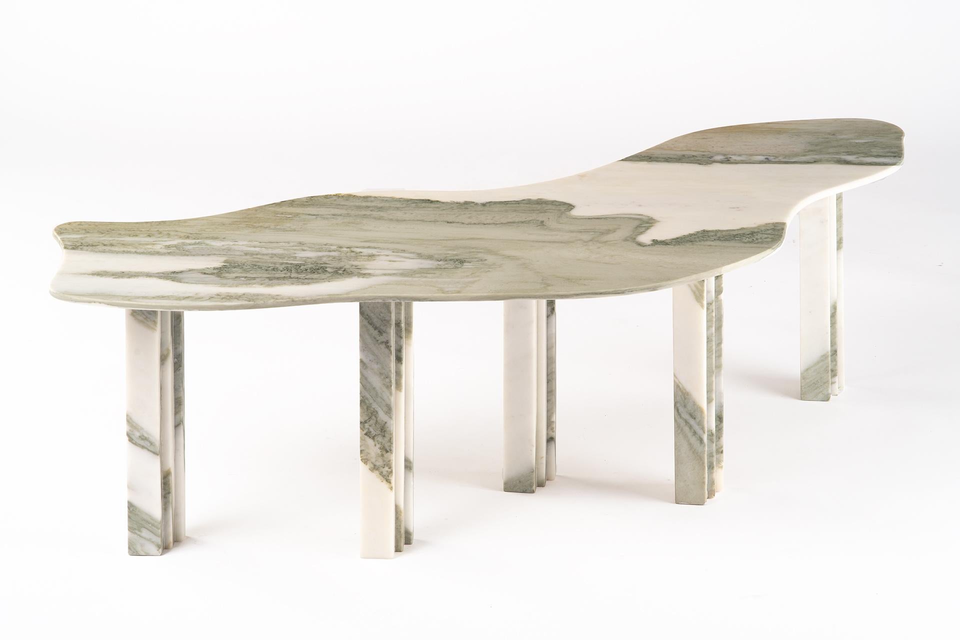 Bicolor sculptural dining marble table signed by Lorenzo Bini
Measures: 250 x 100 x H 73.5 cm
Materials: Calacatta

Also available as a  Coffee table 125 x 50 x H 37 cm
Please contact us.

SIX TABLEAUX is a series of marble tables designed by