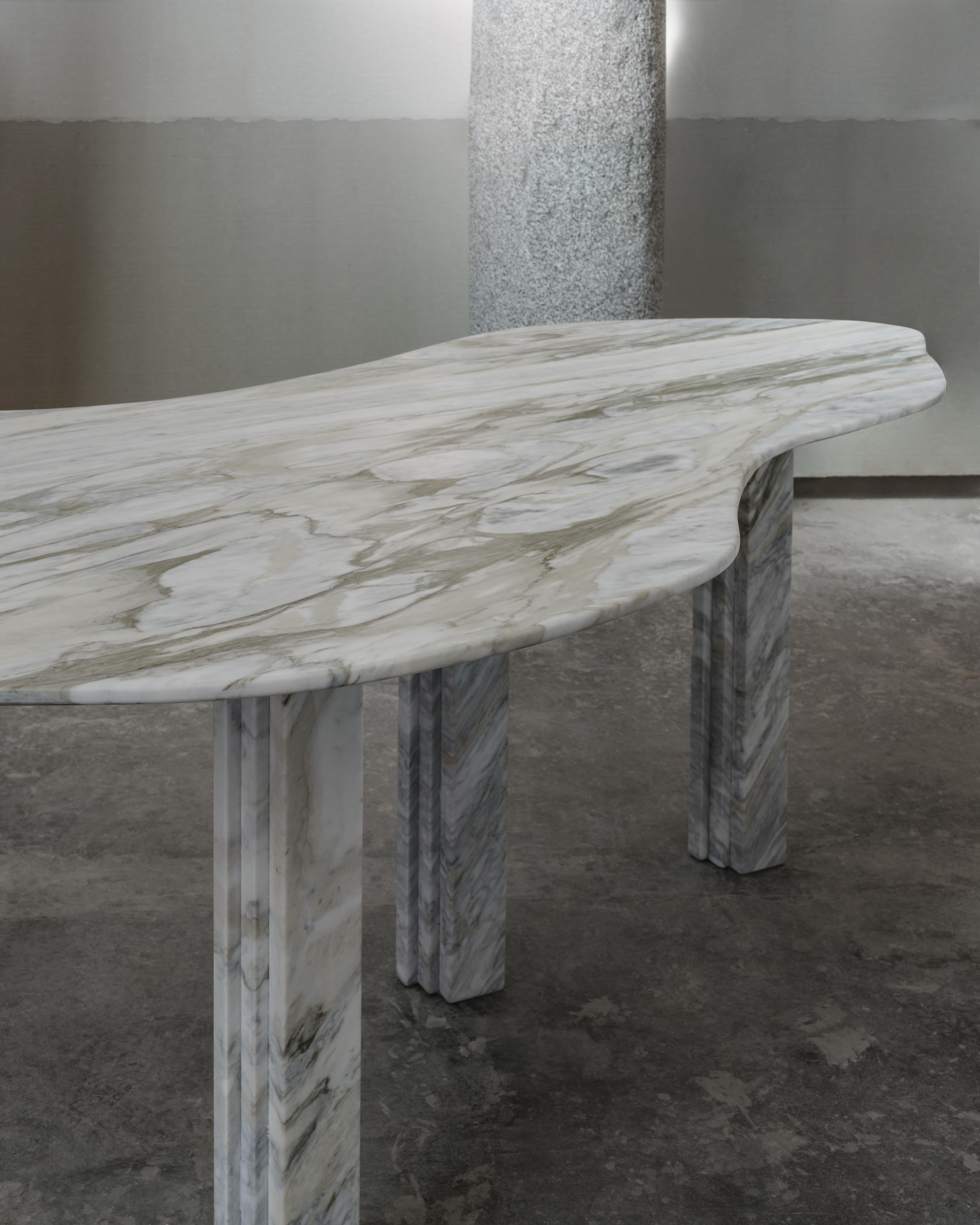 Italian Bicolor Sculptural Dining Marble Table Signed by Lorenzo Bini