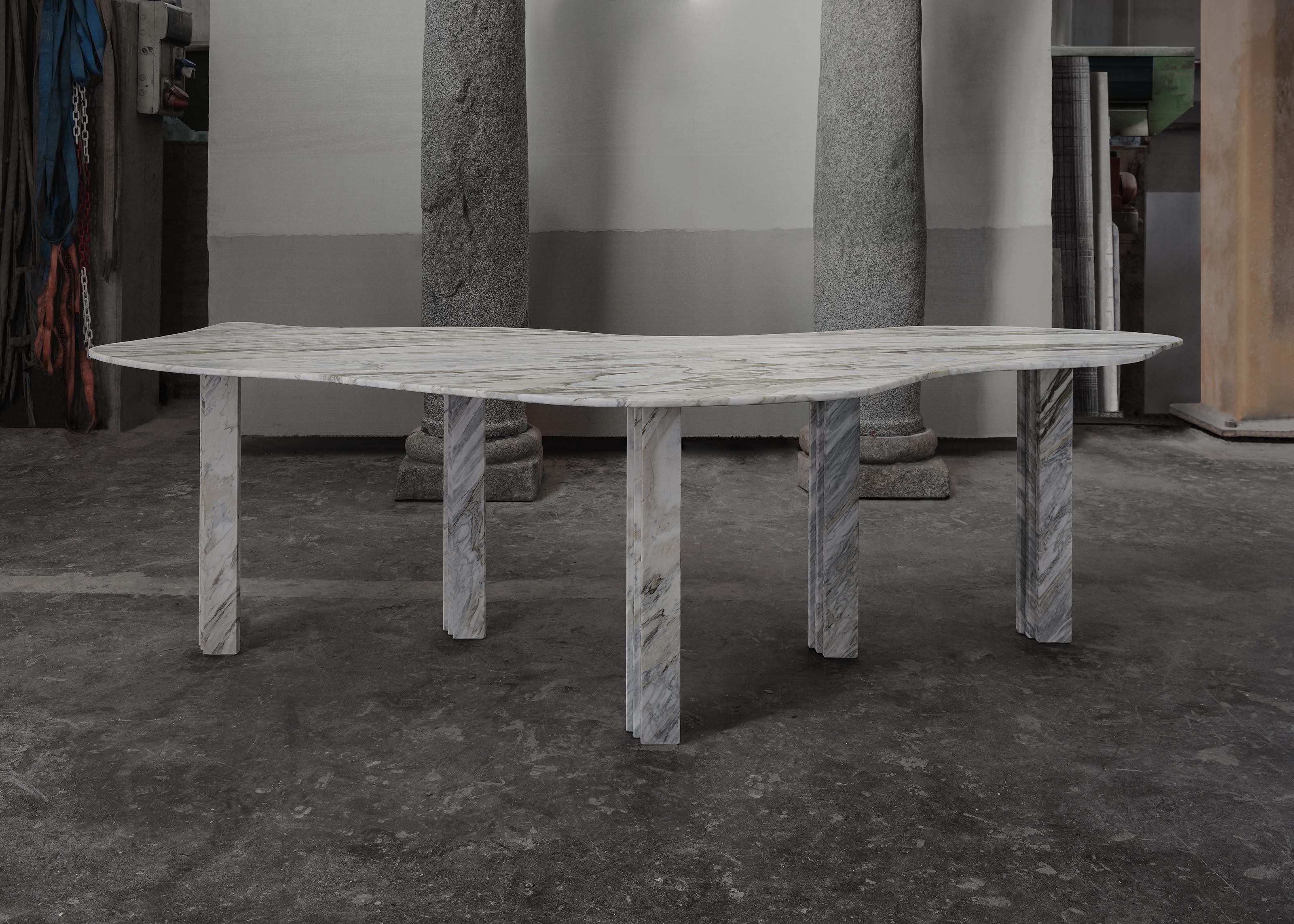 Contemporary Bicolor Sculptural Dining Marble Table Signed by Lorenzo Bini