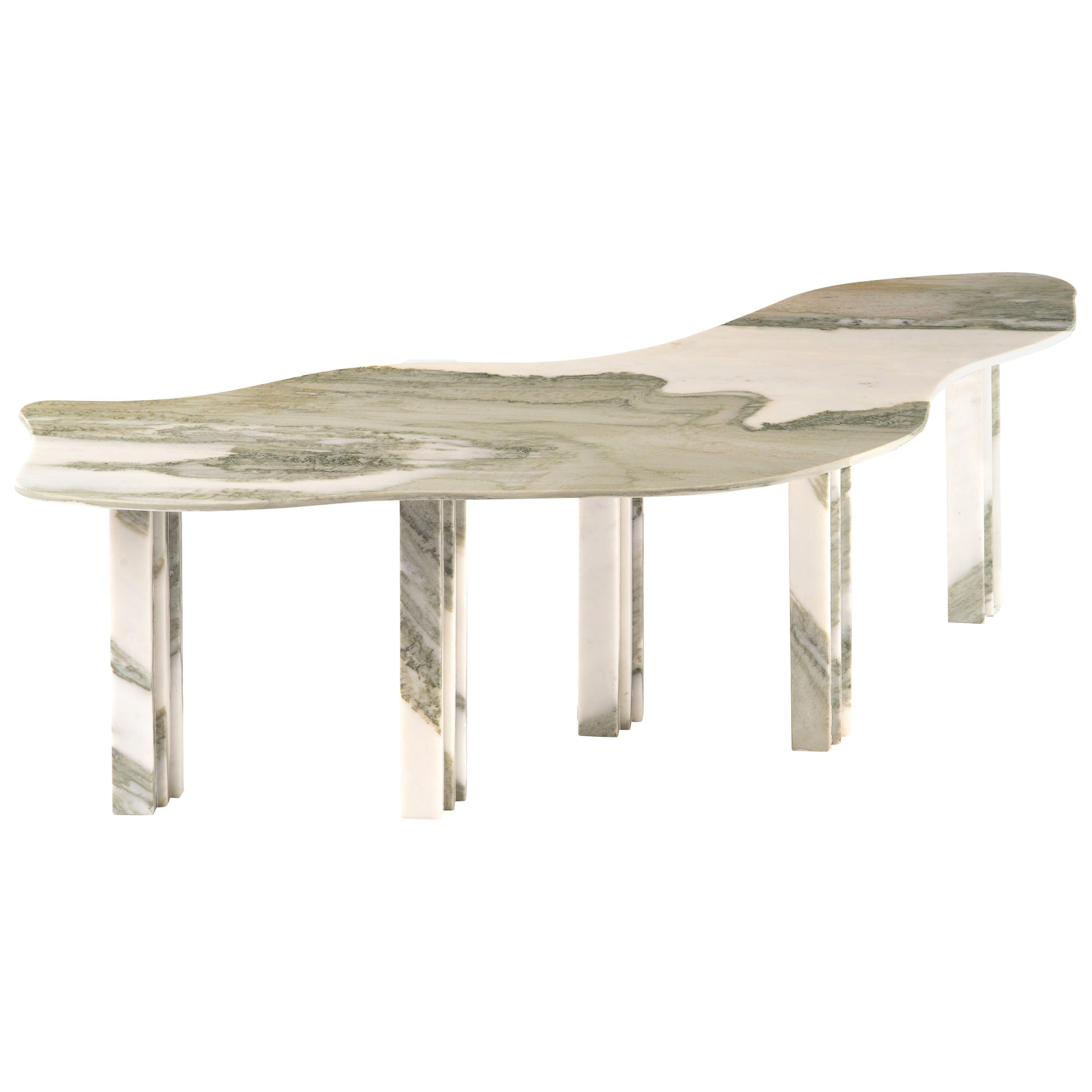 Bicolor sculptural marble coffee table signed by Lorenzo Bini
Measures: 125 x 50 x H 37 cm
Materials: Calacatta

Also available as a Dining table 250 x 100 x H 73.5 cm


SIX TABLEAUX is a series of marble tables designed by Lorenzo Bini and
