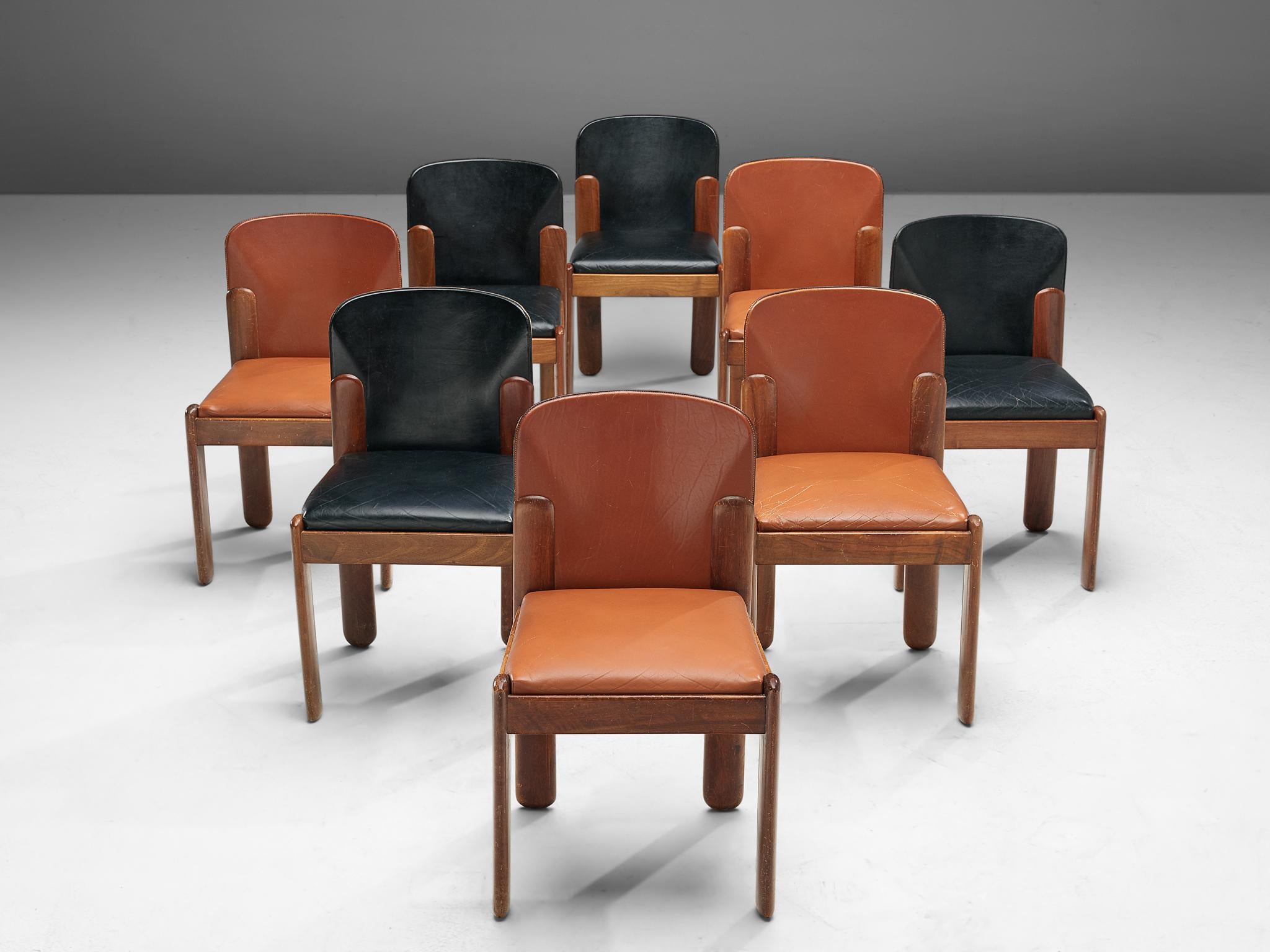Silvio Coppola for Bernini Set of Eight Dining Chairs in Black and Brown Leather In Good Condition In Waalwijk, NL