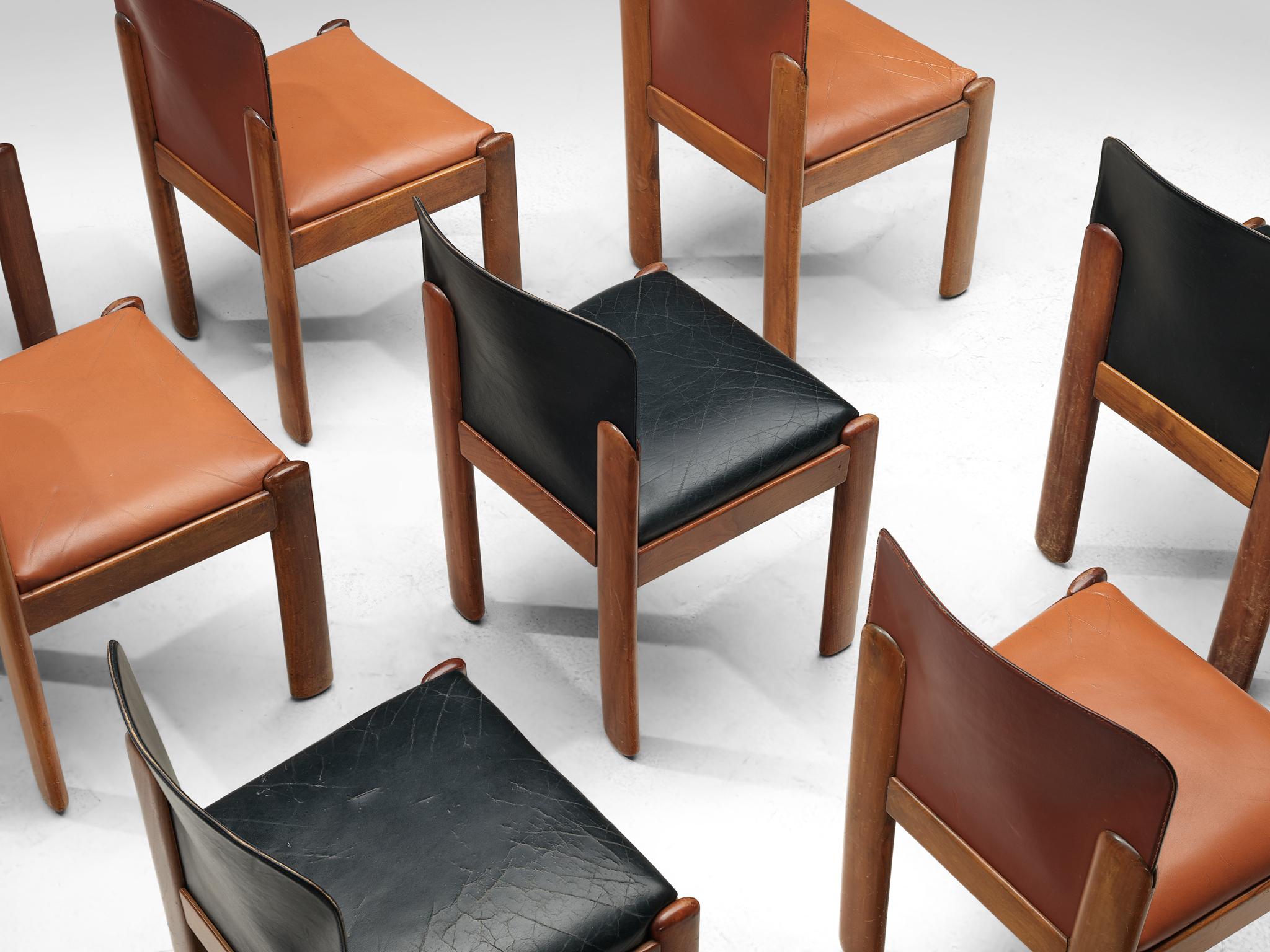 Mid-20th Century Silvio Coppola for Bernini Set of Eight Dining Chairs in Black and Brown Leather