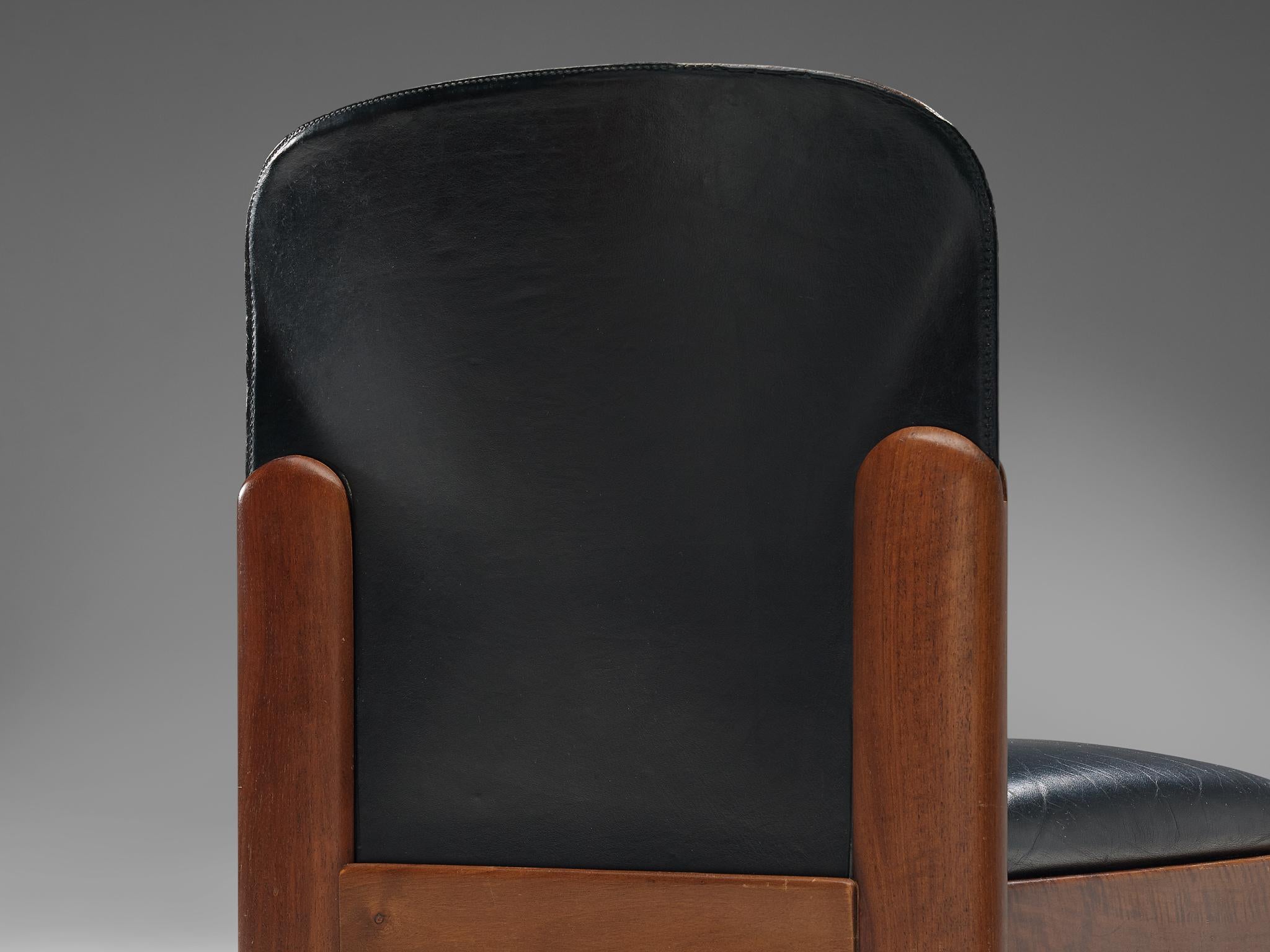 Italian Silvio Coppola for Bernini Set of Eight Dining Chairs in Black and Brown Leather