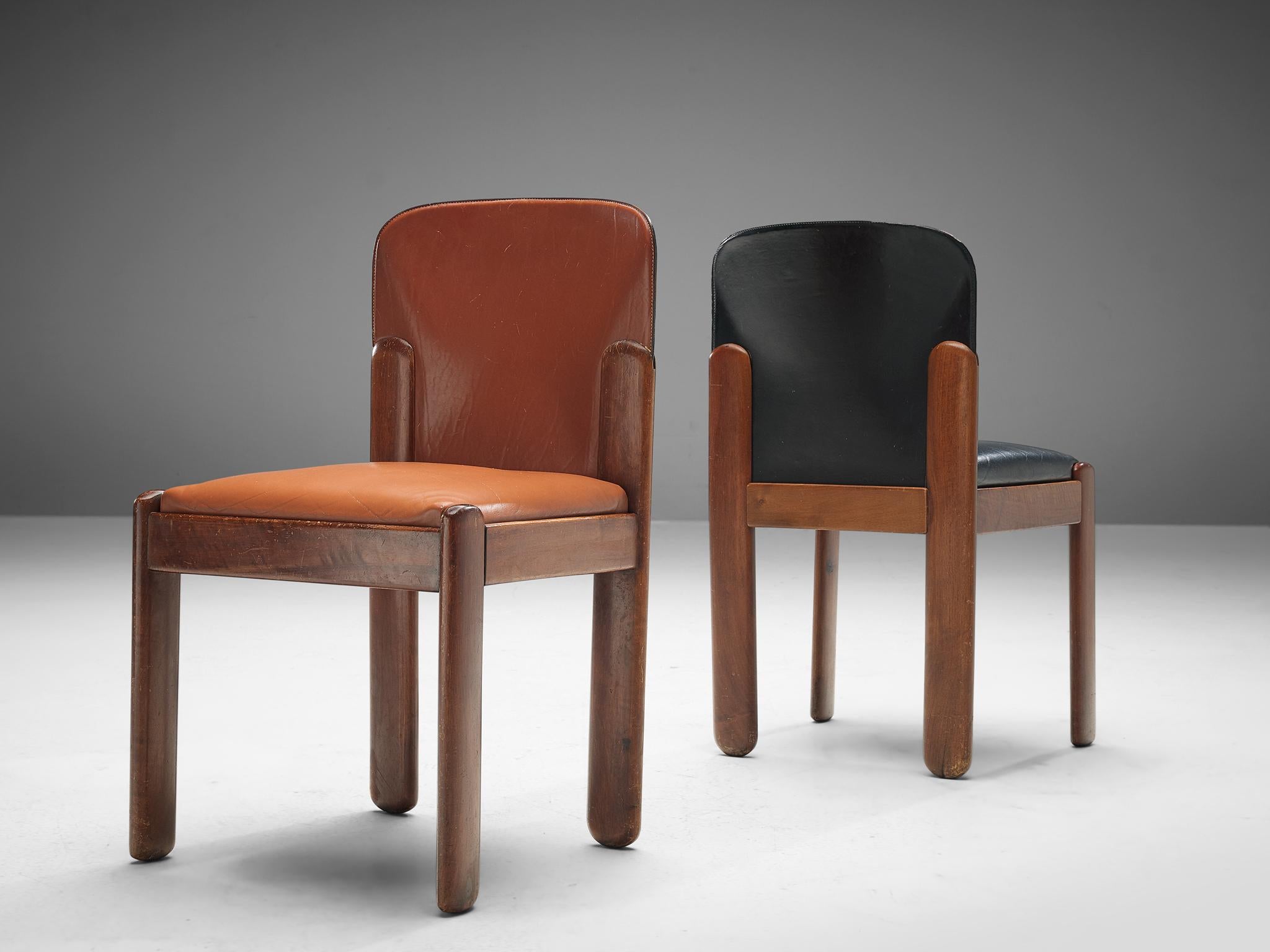 Mid-Century Modern Silvio Coppola for Bernini Set of Eight Dining Chairs in Black and Brown Leather