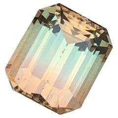 Bague rare en tourmaline naturelle bicolore, pierre précieuse non sertie de 5,80 carats, émeraude taille octogonale