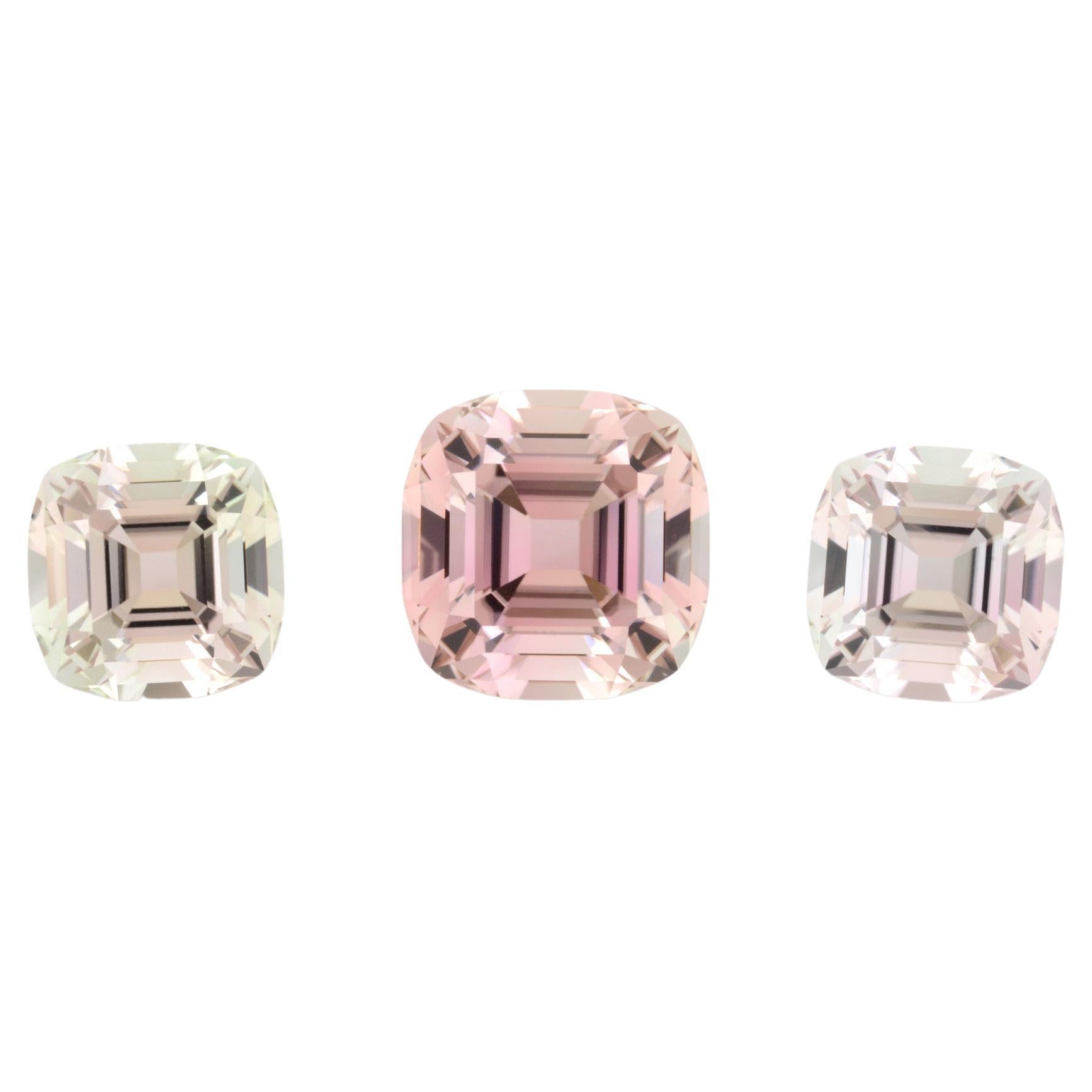 Bicolor Tourmaline Ring Earrings Loose Gemstone Set 12.09 Carats Cushion For Sale