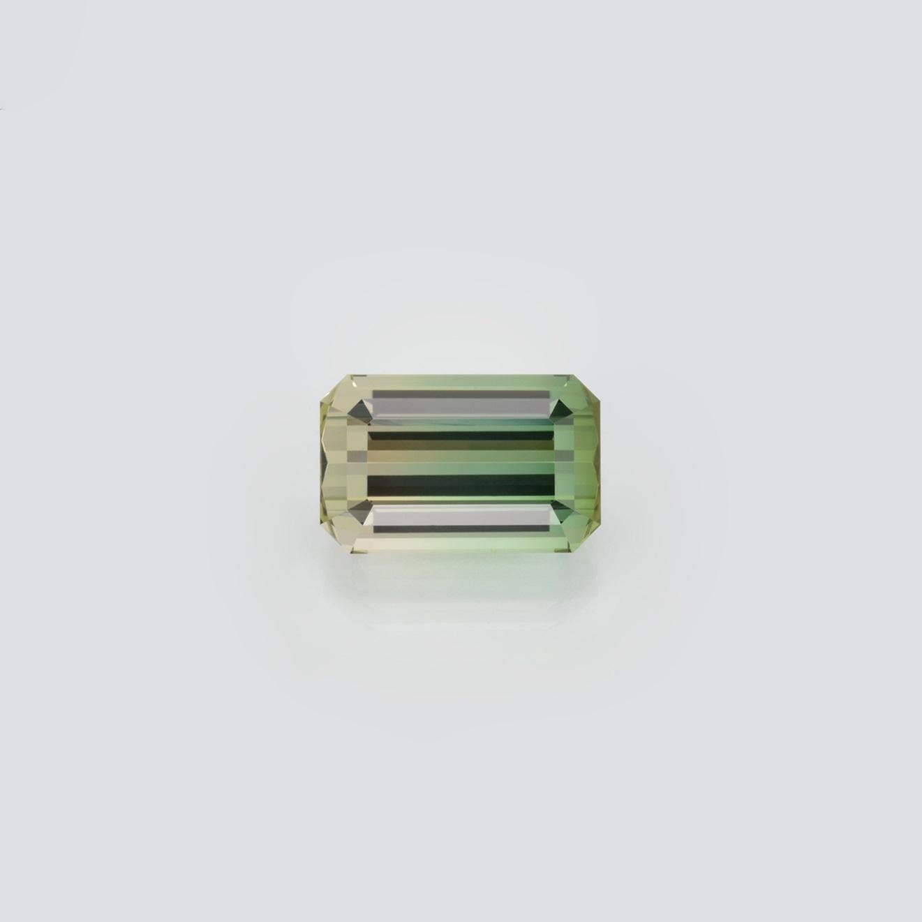 Modern Bicolor Tourmaline Ring Gem 17.68 Carat Emerald Cut Loose Gemstone For Sale