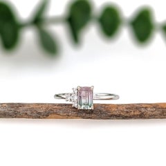 Watermelon Tourmaline Ring w Earth Mined Diamonds in Solid 14K Gold EM 6x4mm