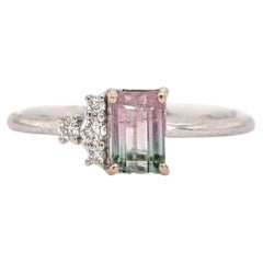 Watermelon Tourmaline Ring w Earth Mined Diamonds in Solid 14K Gold EM 6x4mm