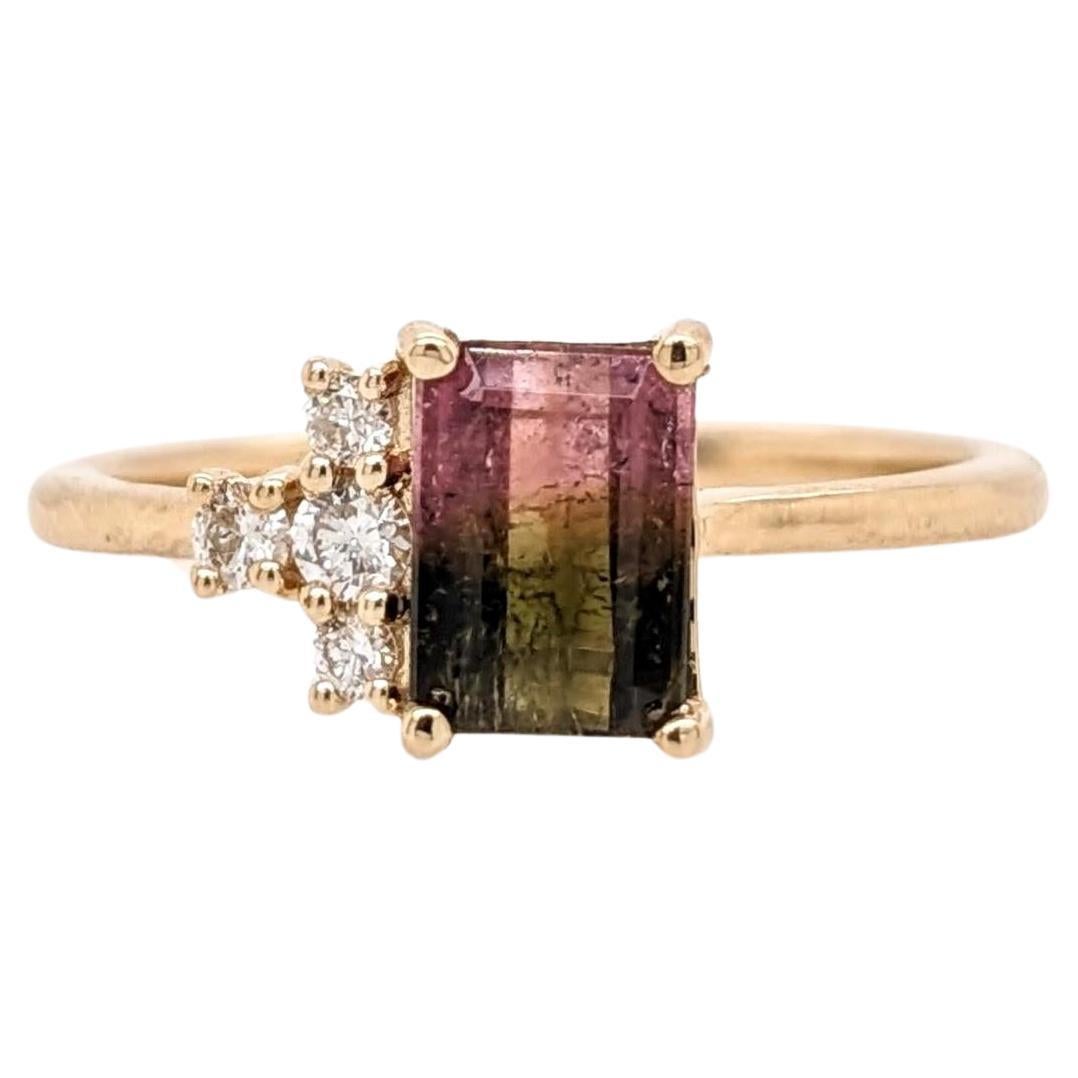 Bicolor Tourmaline Ring w Earth Mined Diamonds in Solid 14K Yellow Gold EM 7x5mm
