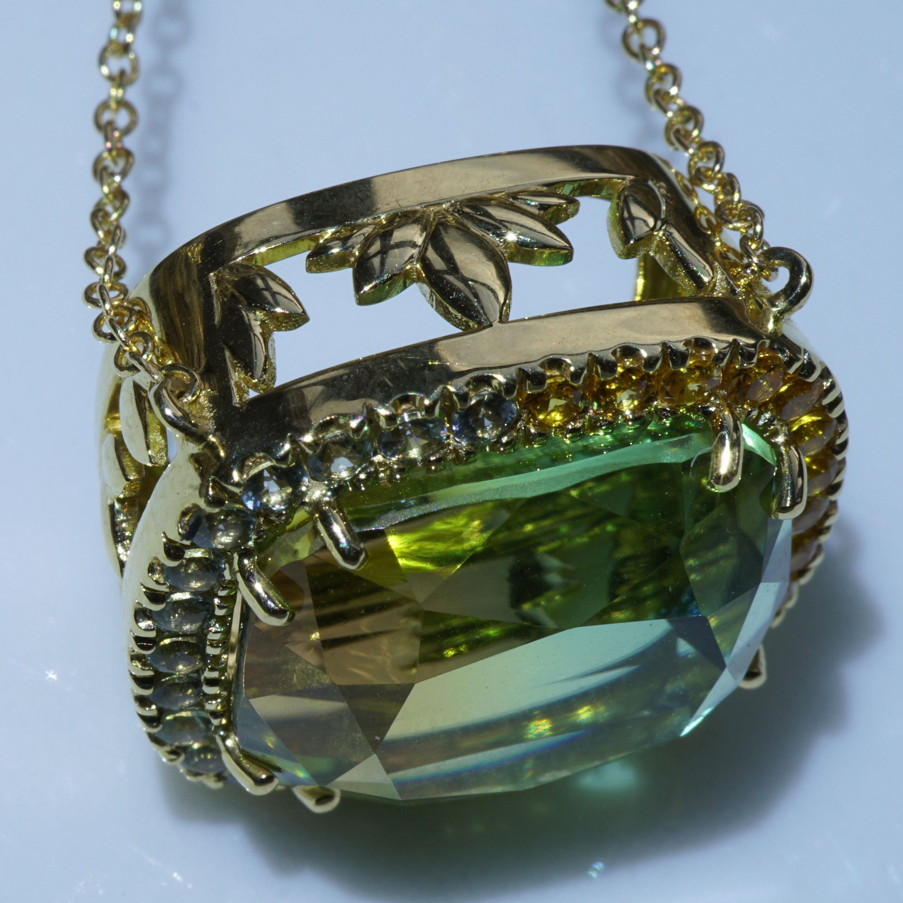 Bicolor Tourmaline Saphire Necklace 17 Ct green-mint yellow Africa AAA+ Necklace For Sale 1