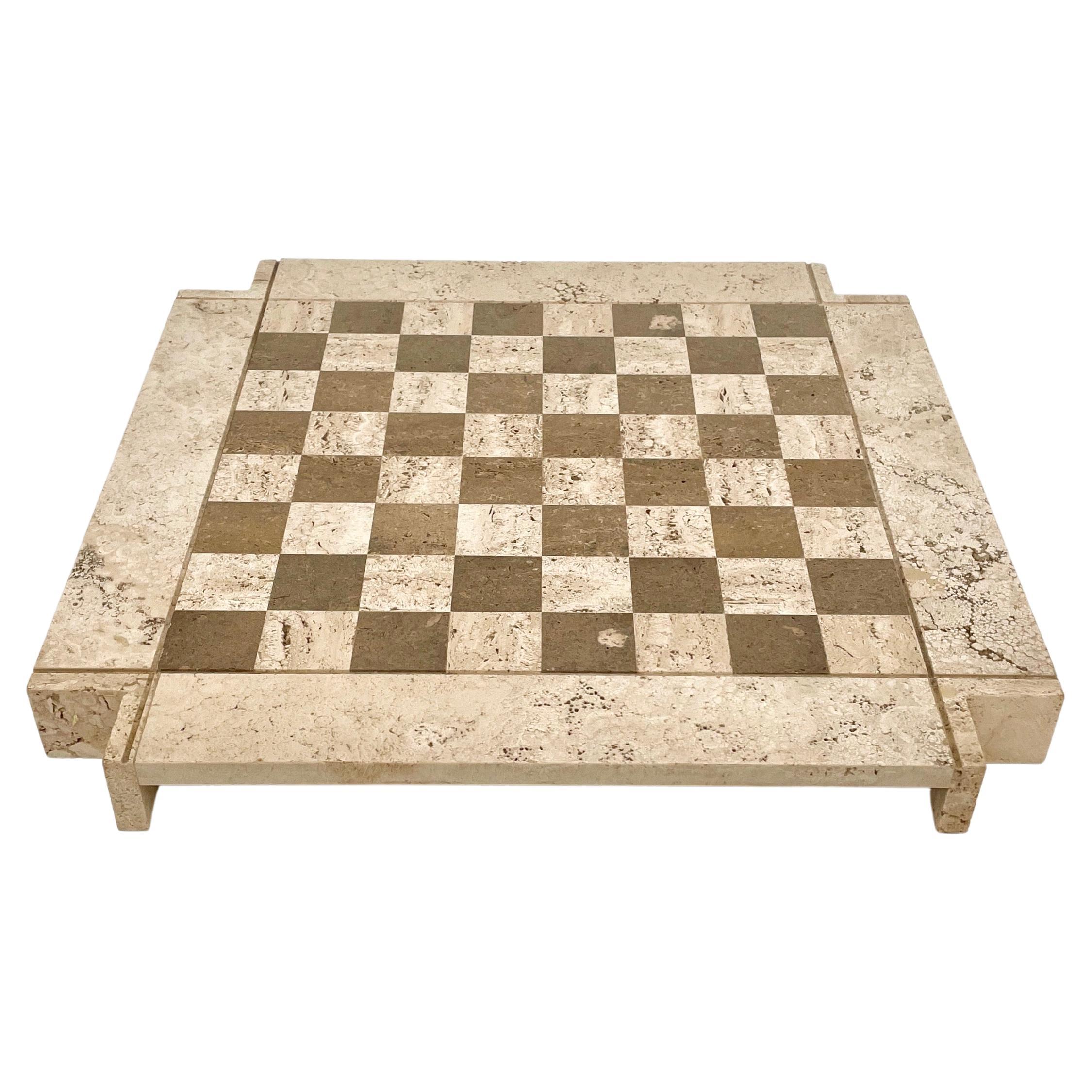 Bicolor Travertine Chess Game Angelo Mangiarotti Style, Italy, 1970s For Sale