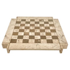 Bicolor Travertine Chess Game Angelo Mangiarotti Style, Italy, 1970s