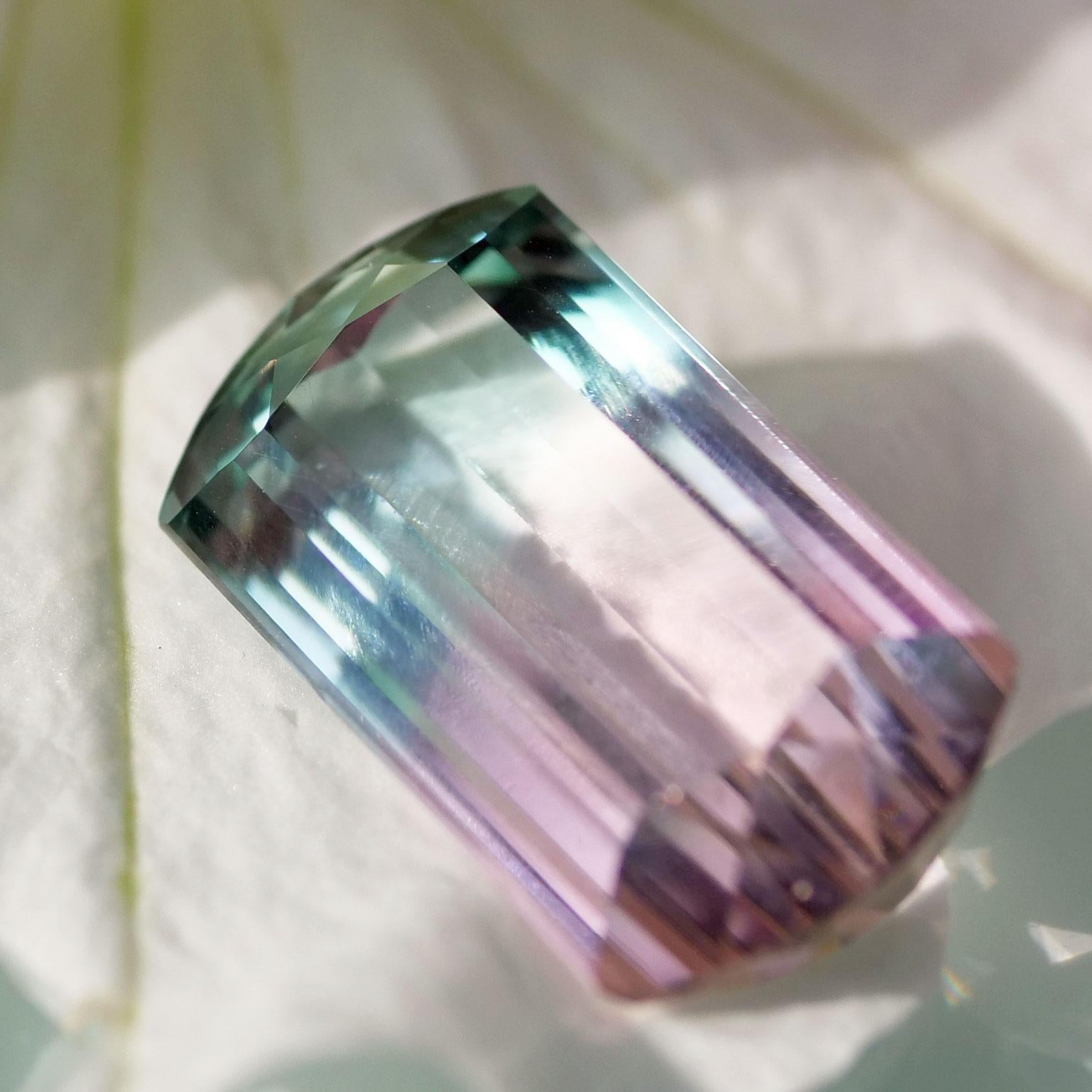 Bicolor Turmaline Saphire Ring baby pink blue loupeclean 14.85 ct Afghanistan For Sale 5