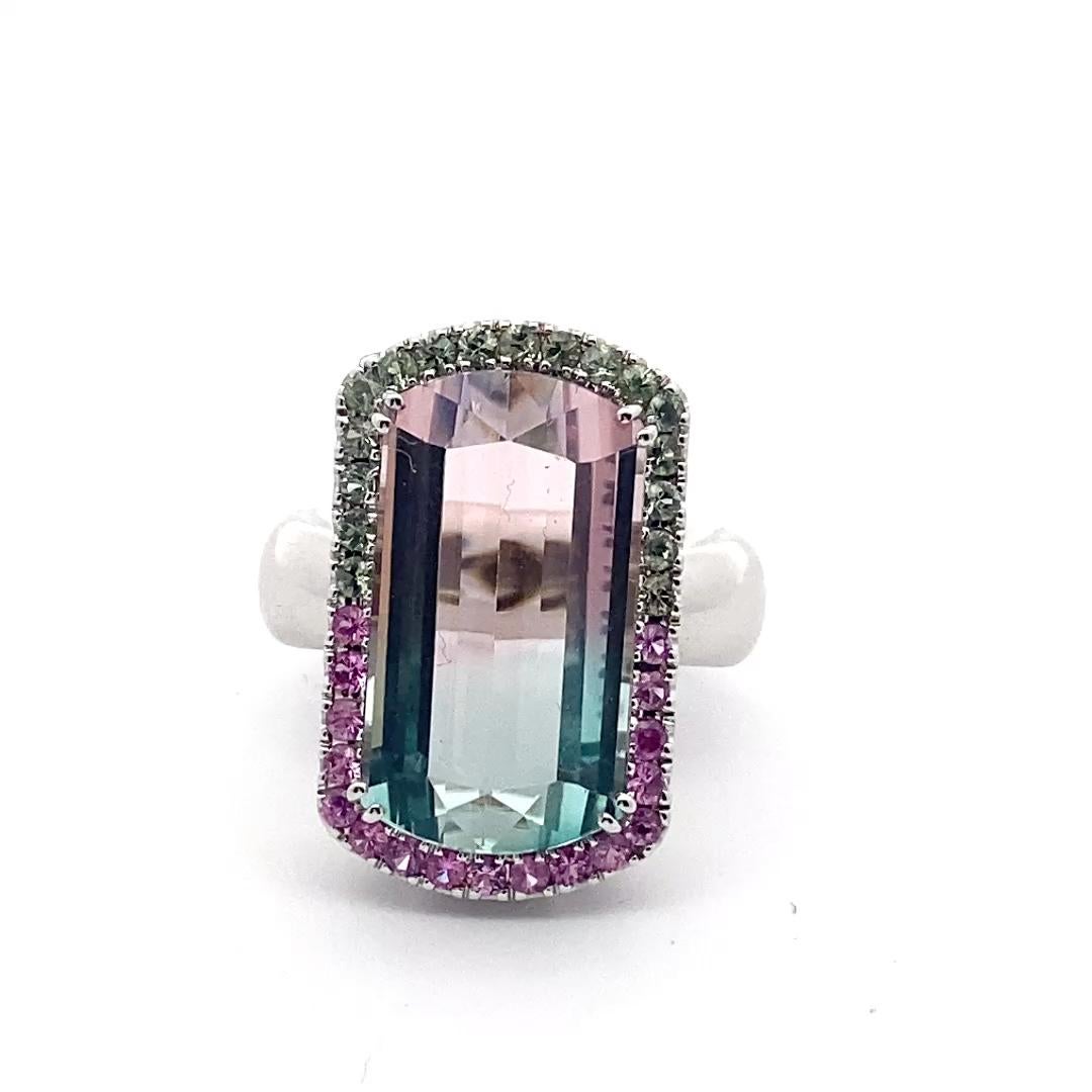 Anillo de zafiro turmalina bicolor rosa bebé azul loupeclean 14,85 ct Afganistán en venta 6