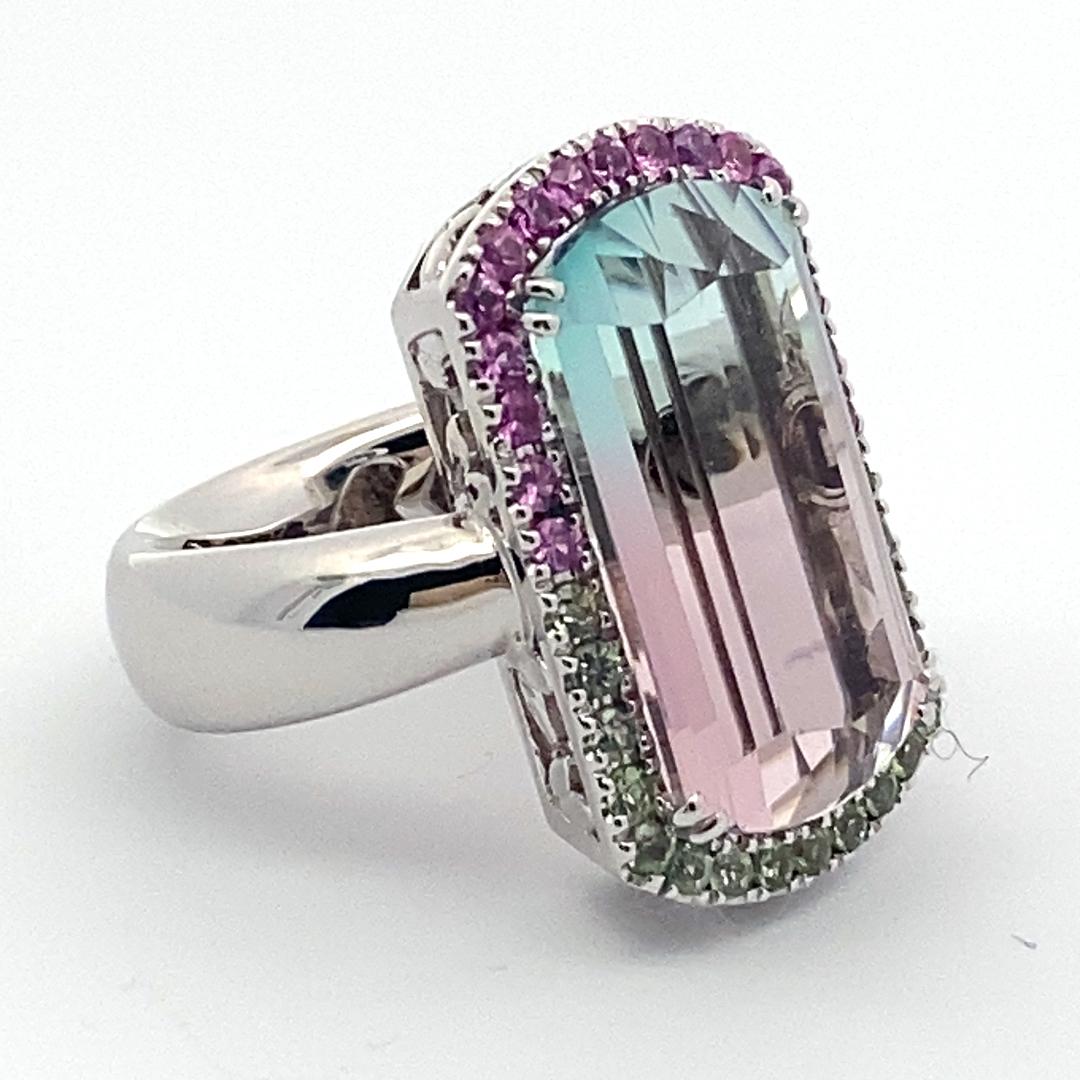 Anillo de zafiro turmalina bicolor rosa bebé azul loupeclean 14,85 ct Afganistán en venta 10