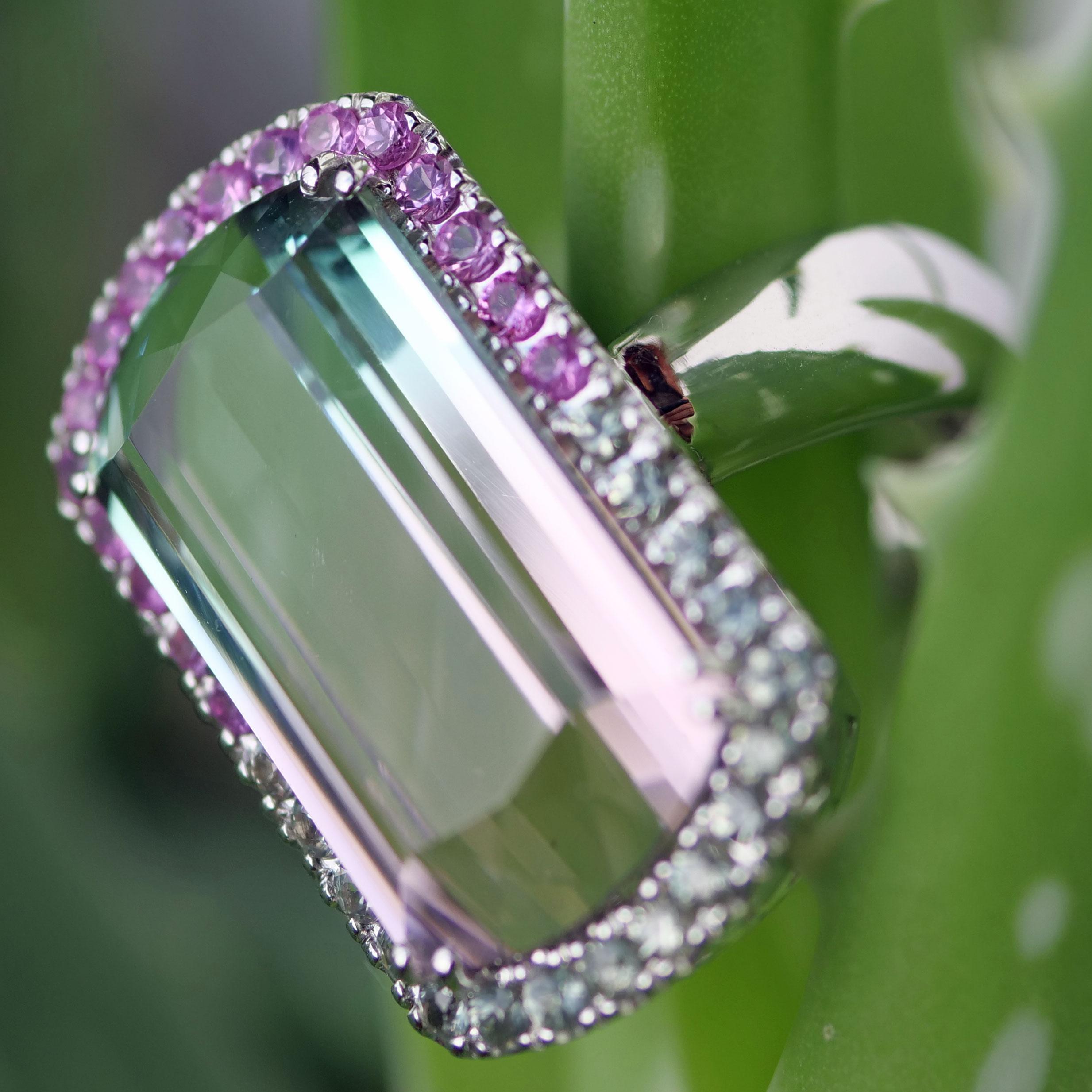 Bicolor Turmaline Saphire Ring baby pink blue loupeclean 14.85 ct Afghanistan In New Condition For Sale In Viena, Viena