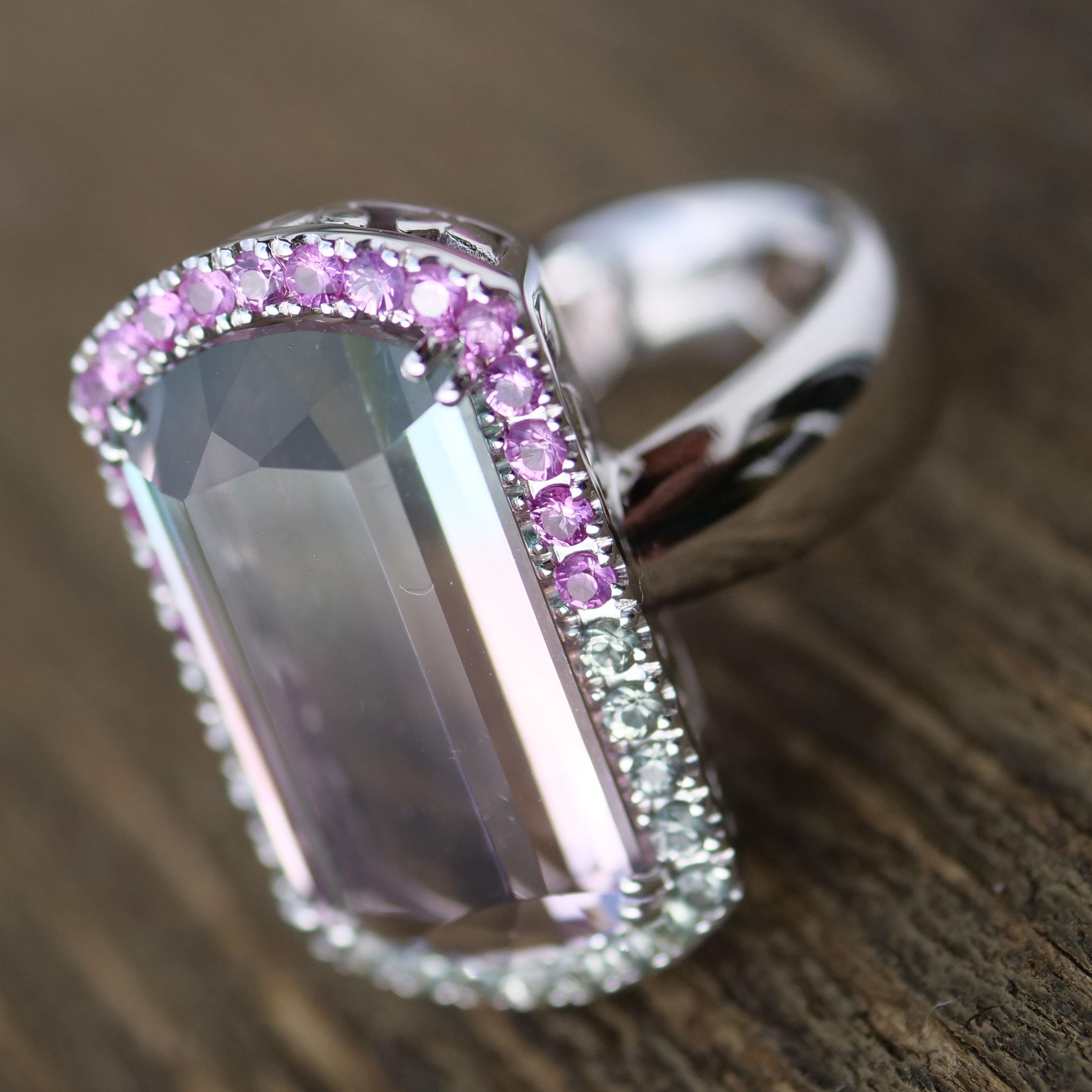 Bicolor Turmaline Saphire Ring baby pink blue loupeclean 14.85 ct Afghanistan For Sale 2