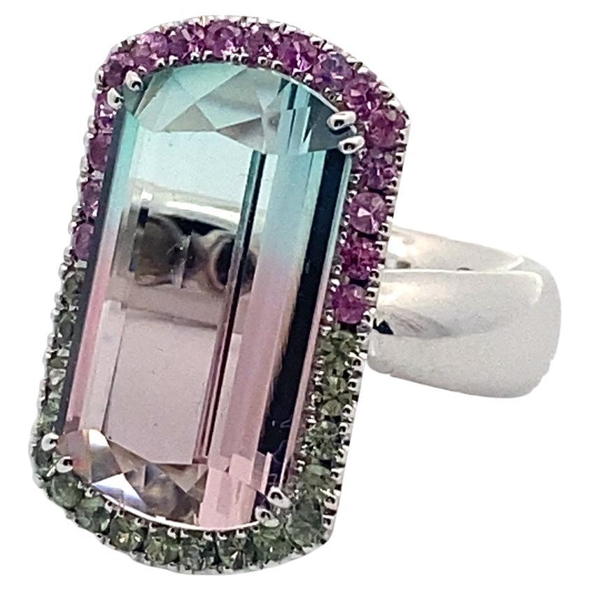 Anillo de zafiro turmalina bicolor rosa bebé azul loupeclean 14,85 ct Afganistán en venta