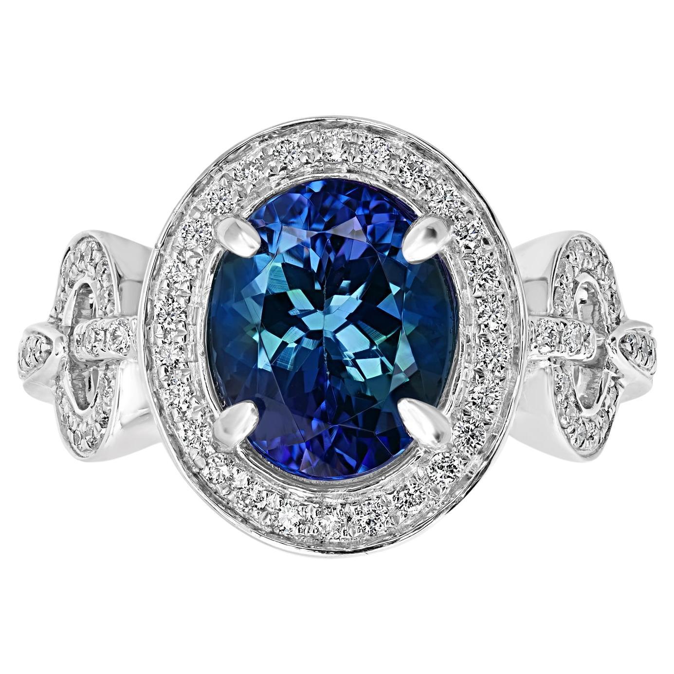 Bicolor Unheated Tanzanite and Diamond Ring
