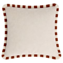 Cuscino in velluto bianco bicolore mattone e frange bianche