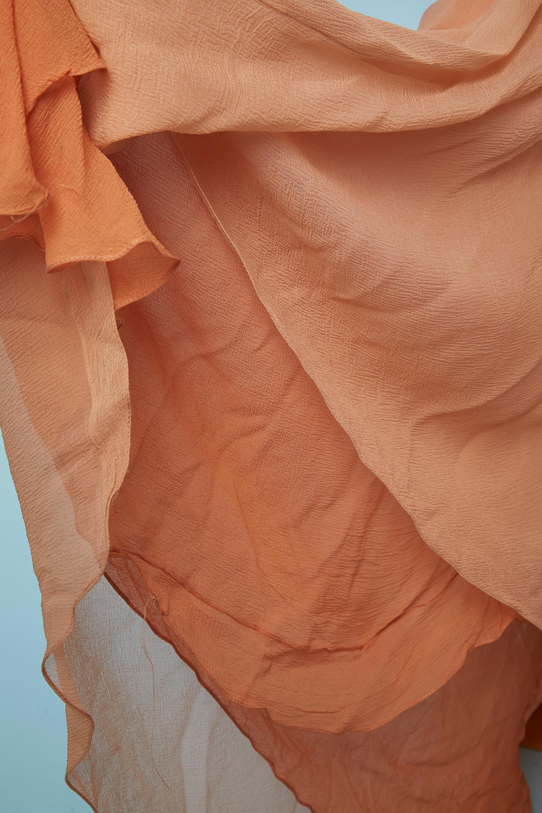 Bicolore blush and orange bustier and asymmetrical evening dress Lorena Sarbu  In Excellent Condition For Sale In Saint-Ouen-Sur-Seine, FR