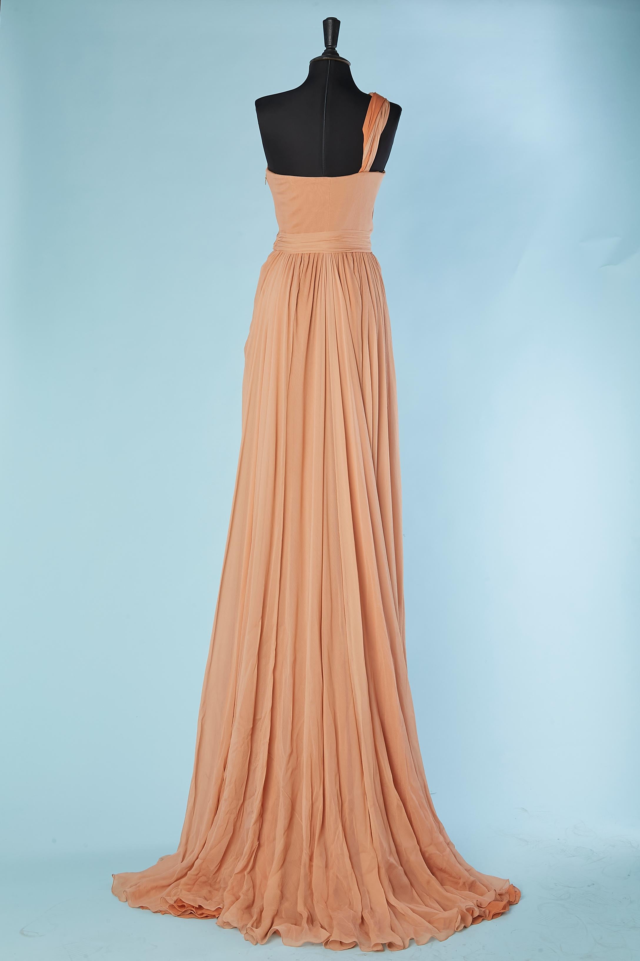 Bicolore blush and orange bustier and asymmetrical evening dress Lorena Sarbu  For Sale 1