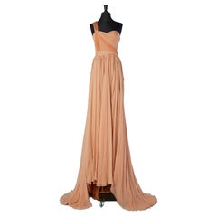 Bicolore blush and orange bustier and asymmetrical evening dress Lorena Sarbu