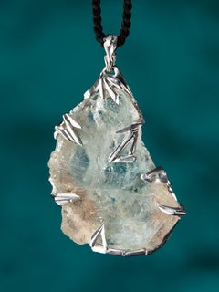 Bicolor Topas Anhänger Weißgold Natürliche Scheibe Blauer Edelstein Amulett