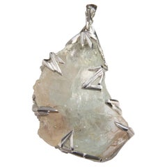 Pendentif Topaze Bicolore Or Blanc Tranche Naturelle Amulette en pierre précieuse bleue