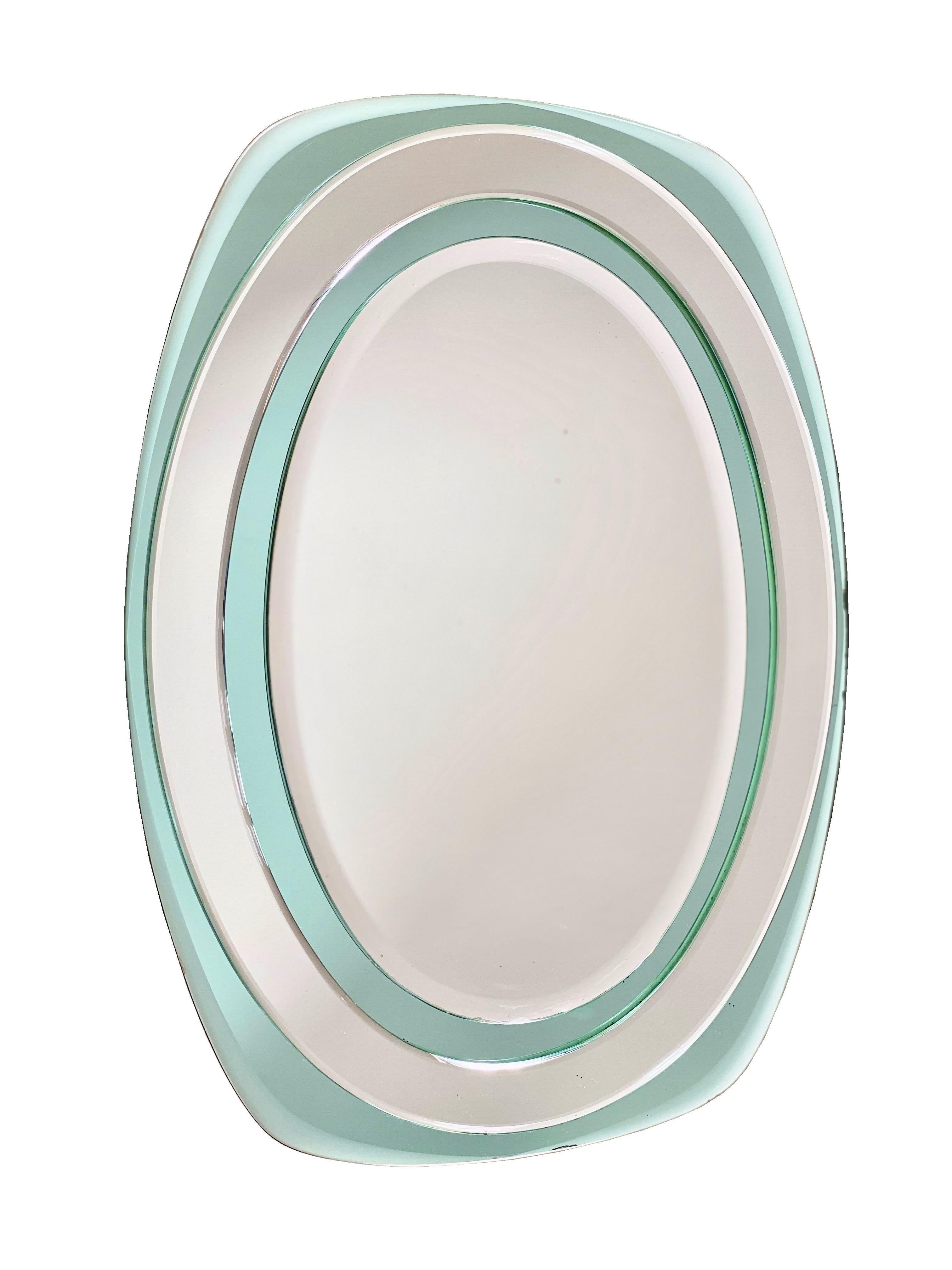 Wall mirror with blue-green details, by Cristal Art, Italy, circa 1960.