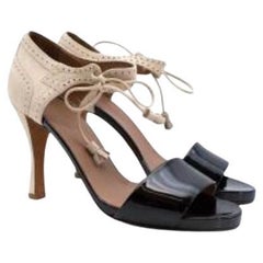 Bicolour suede & leather broguing heeled pumps