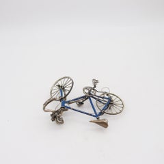 BICYCLE 1960 Italian Superb Scale Model In .925 Sterling Silver With Blue Enamel