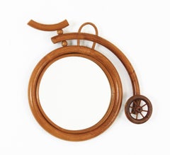 Bicycle Shaped Rattan Bamboo Wall Mirror, France, 1960s
