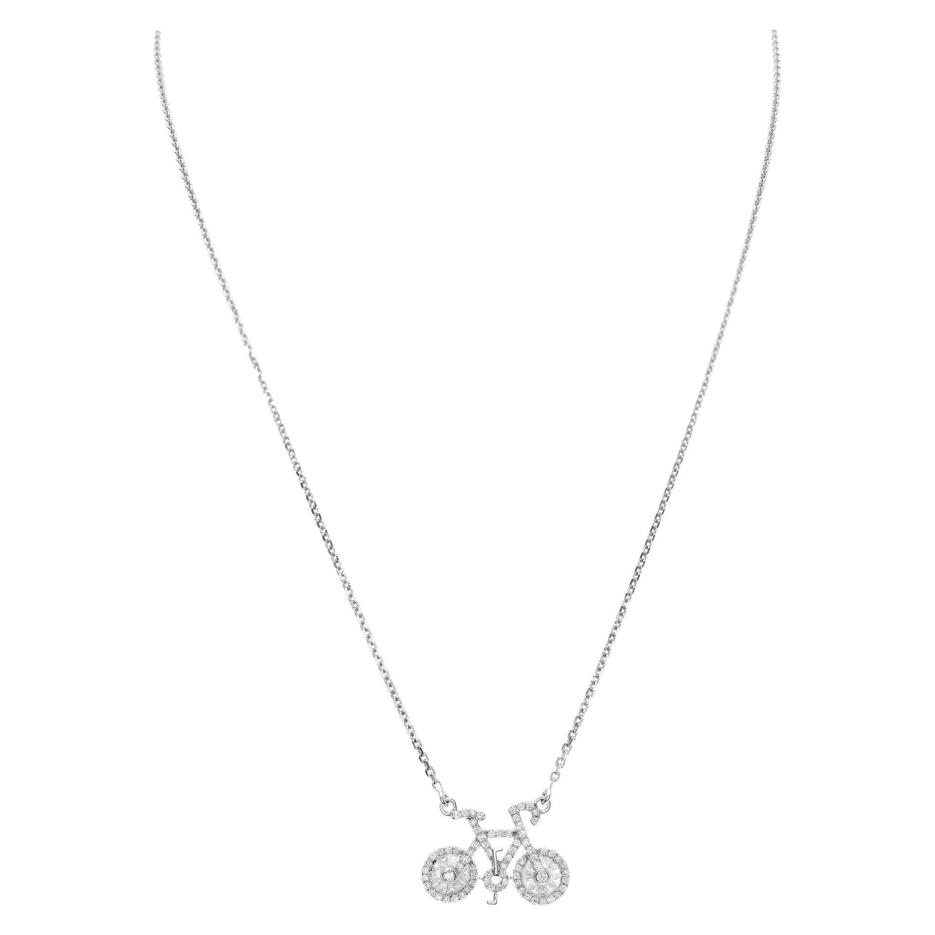 Bicycle Pendant in 18k White Gold For Sale