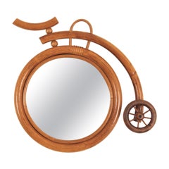 Fahrradförmiger Rattan-Bambus-Spiegel, Frankreich 1960er Jahre