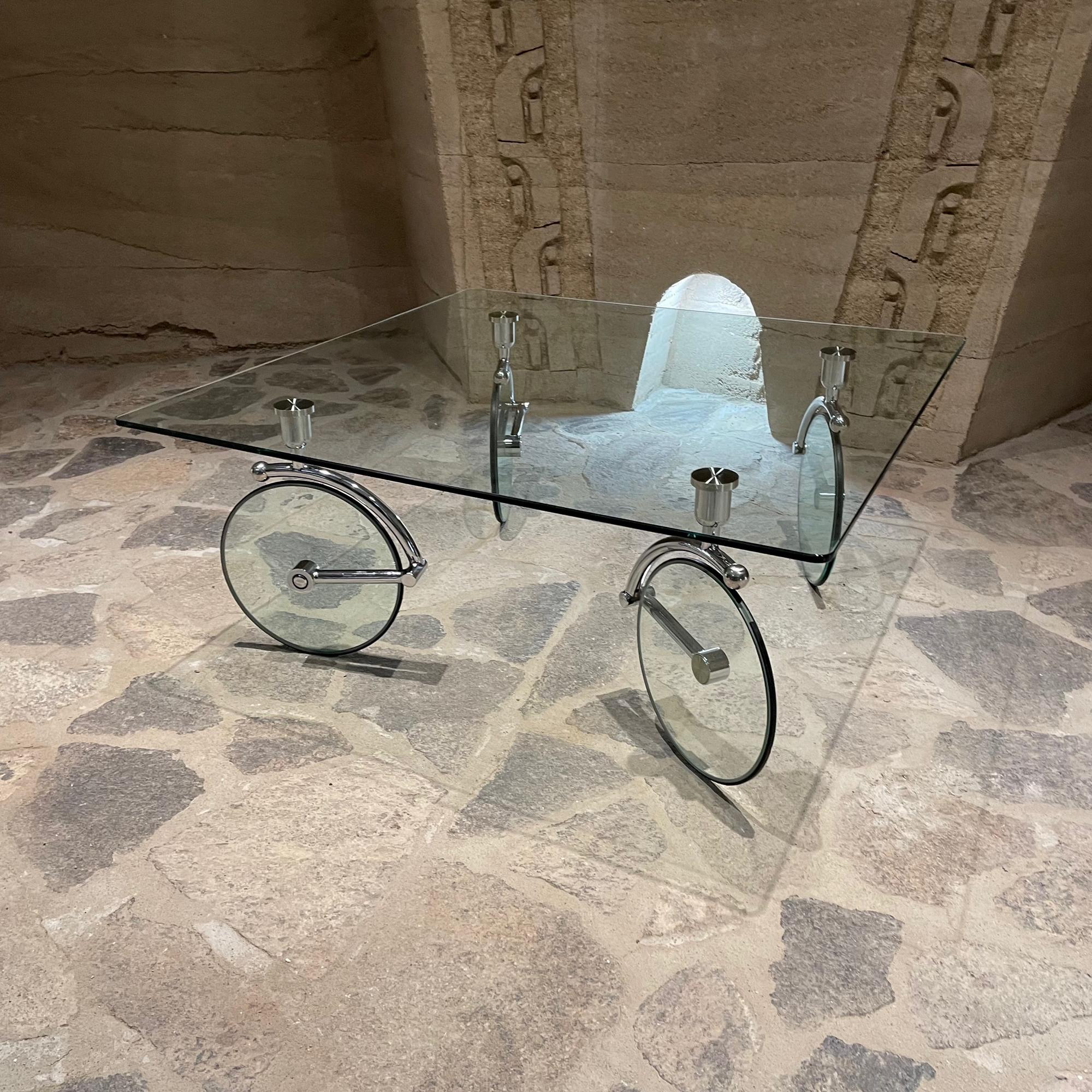 Bicycle Tour Glass Square Coffee Table on Wheels Gae Aulenti Fontana Arte Italy 1