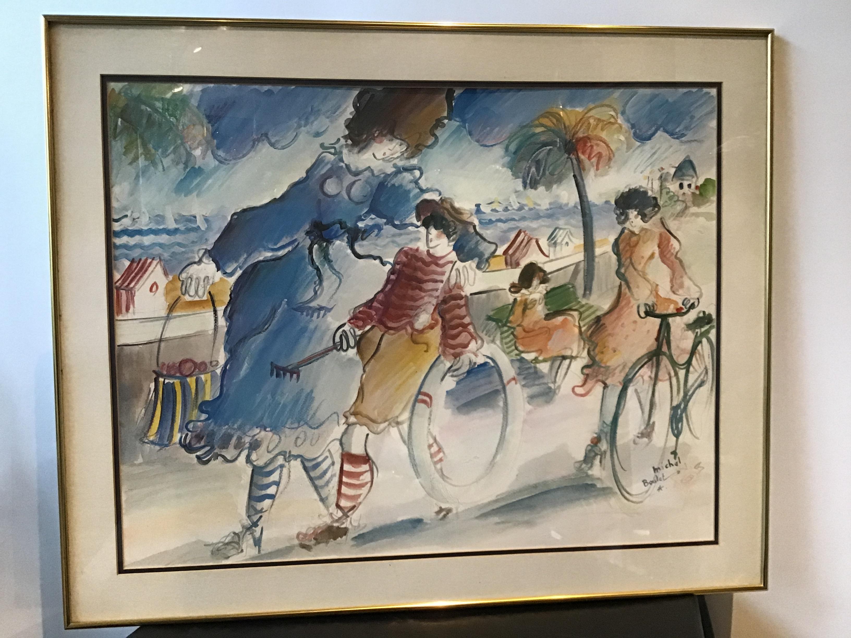 Bicyclists by the Sea Print by Michal Boulat In Good Condition For Sale In Tarrytown, NY