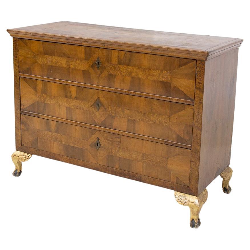 Bidermaier Austro-Hungarian Empire Chest of Drawers in Wood and Brass For Sale