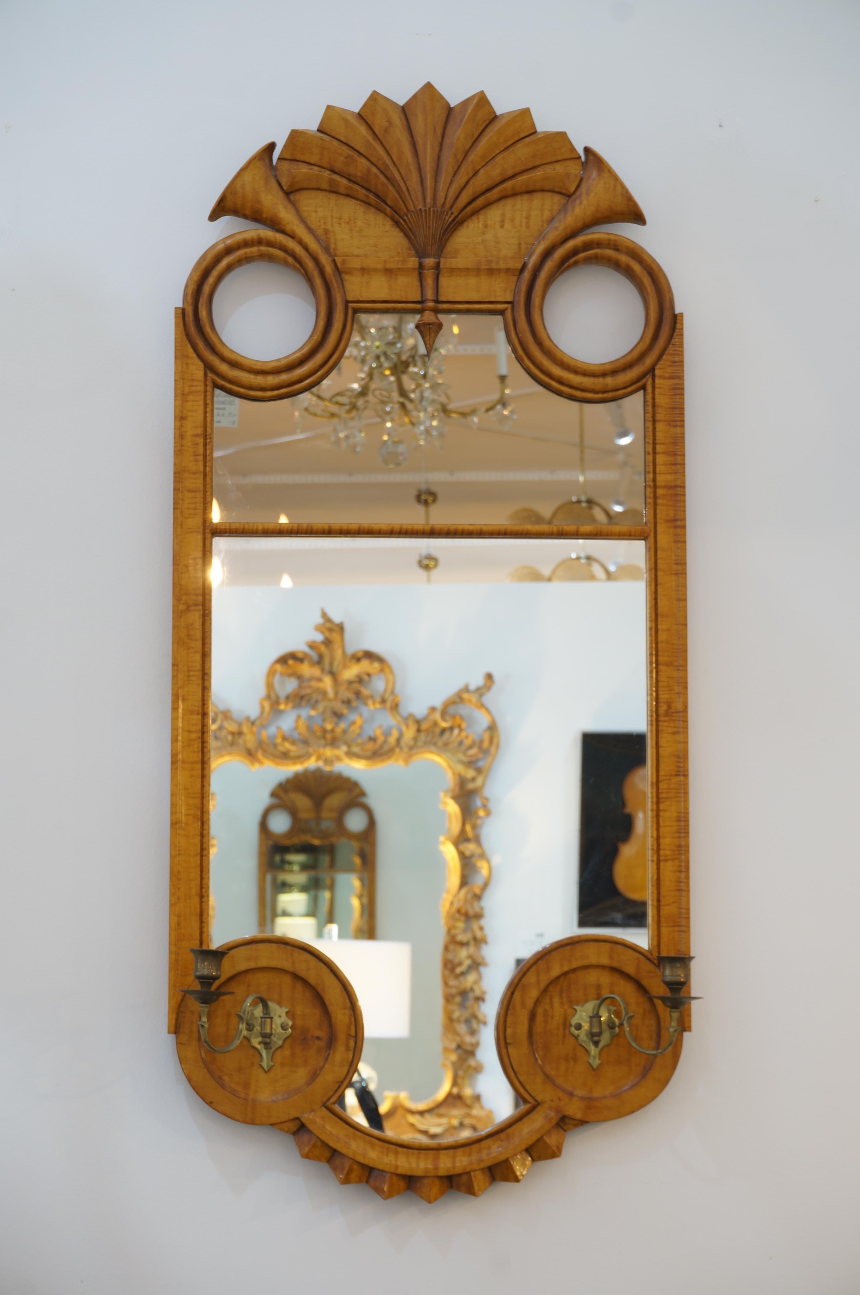 Biedermeier Bidermeire Style Wall Mirror in Tiger Maple