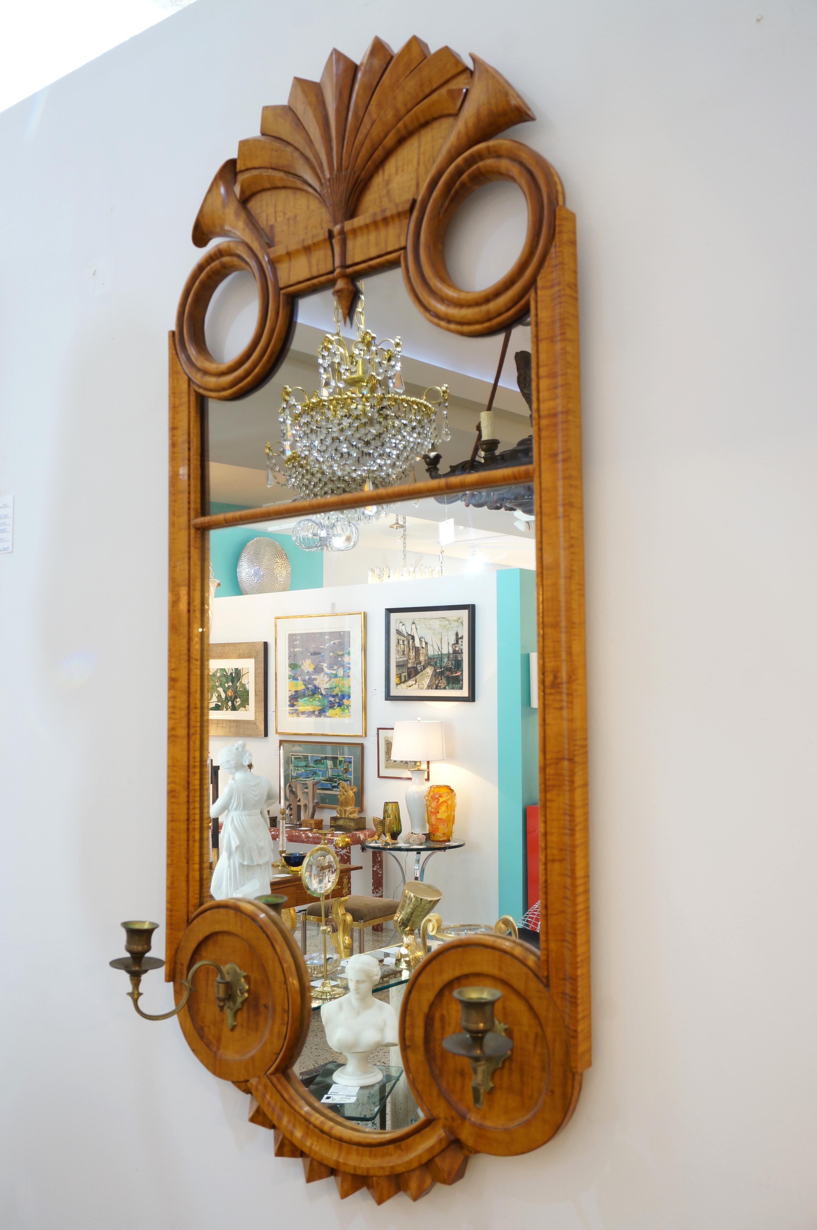 American Bidermeire Style Wall Mirror in Tiger Maple