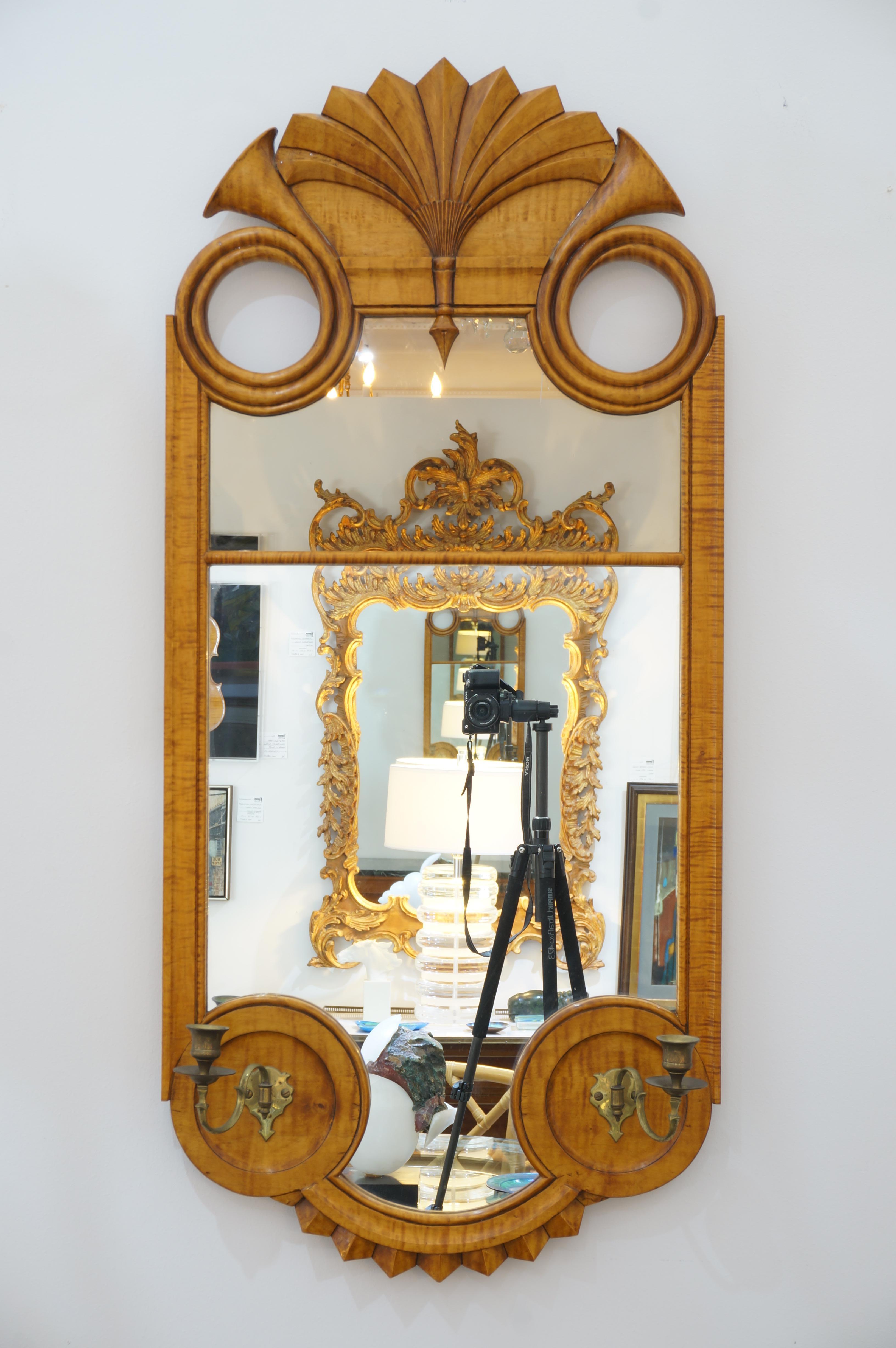 20th Century Bidermeire Style Wall Mirror in Tiger Maple