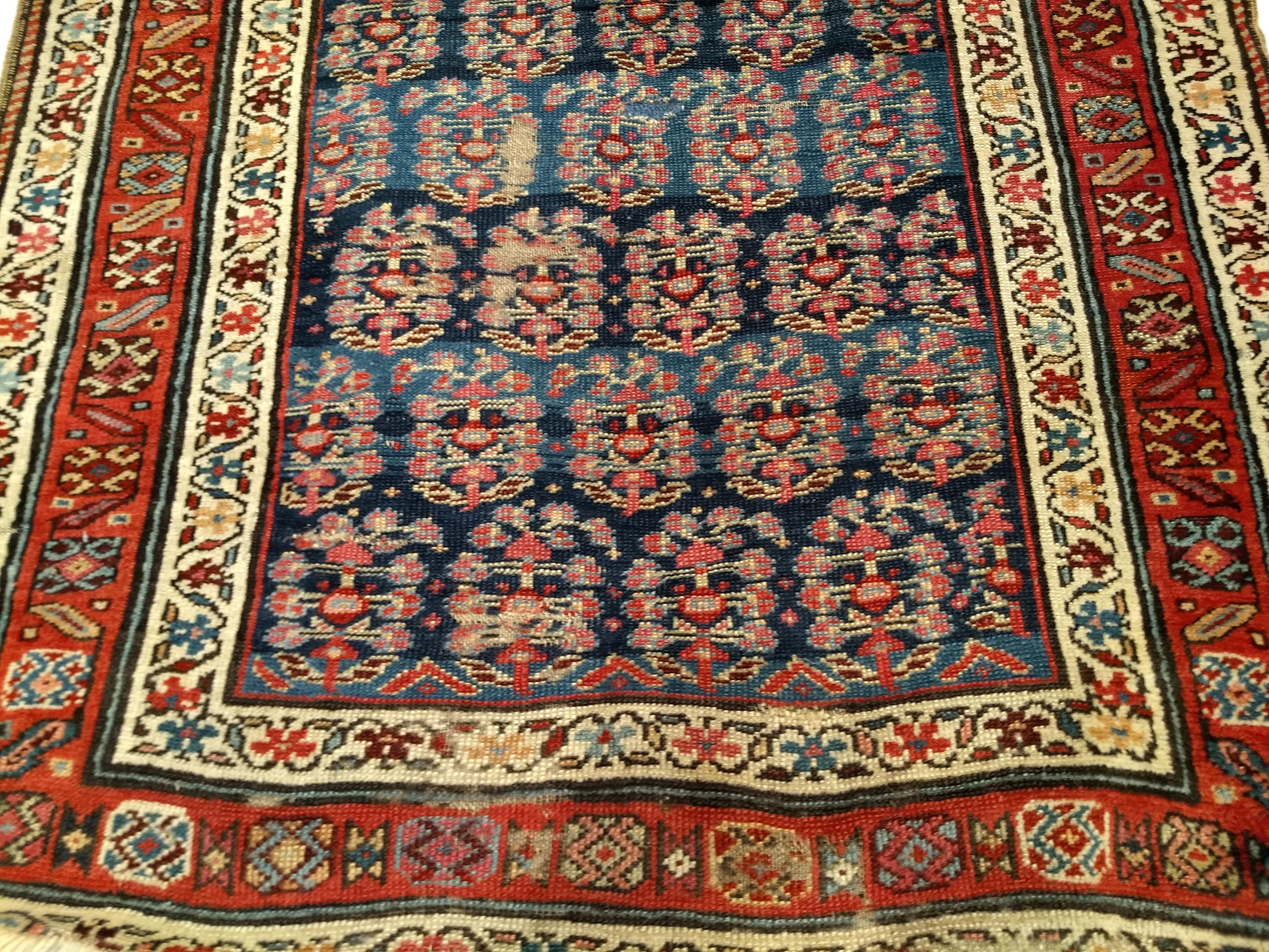 19th Century Persian Kurdish Bidjar Runner in Allover Paisley Pattern in Blue For Sale 3