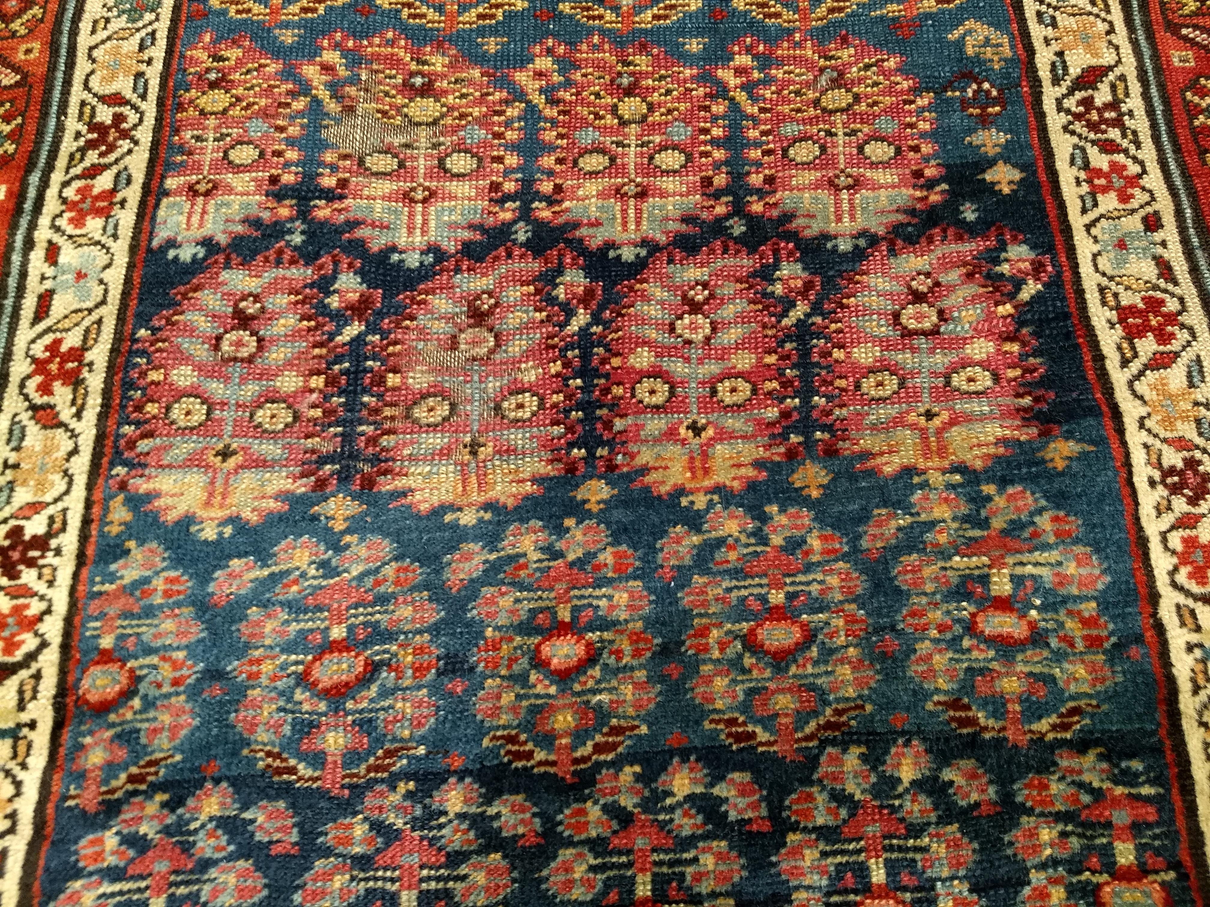19th Century Persian Kurdish Bidjar Runner in Allover Paisley Pattern in Blue For Sale 2