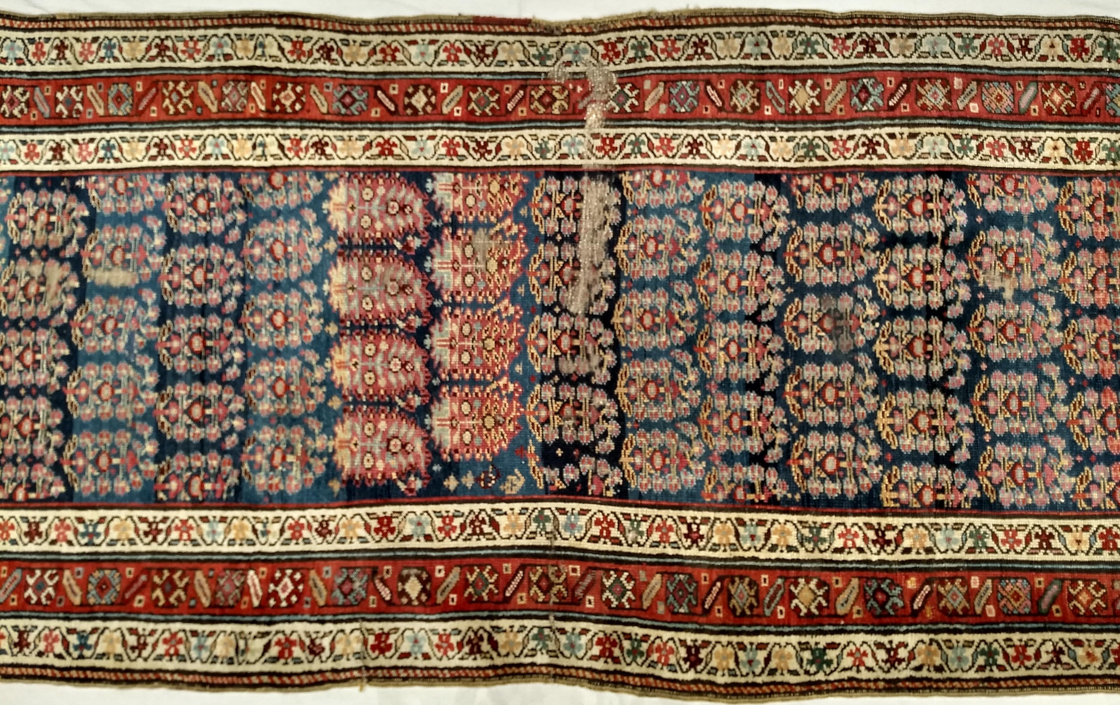 19th Century Persian Kurdish Bidjar Runner in Allover Paisley Pattern in Blue For Sale 4