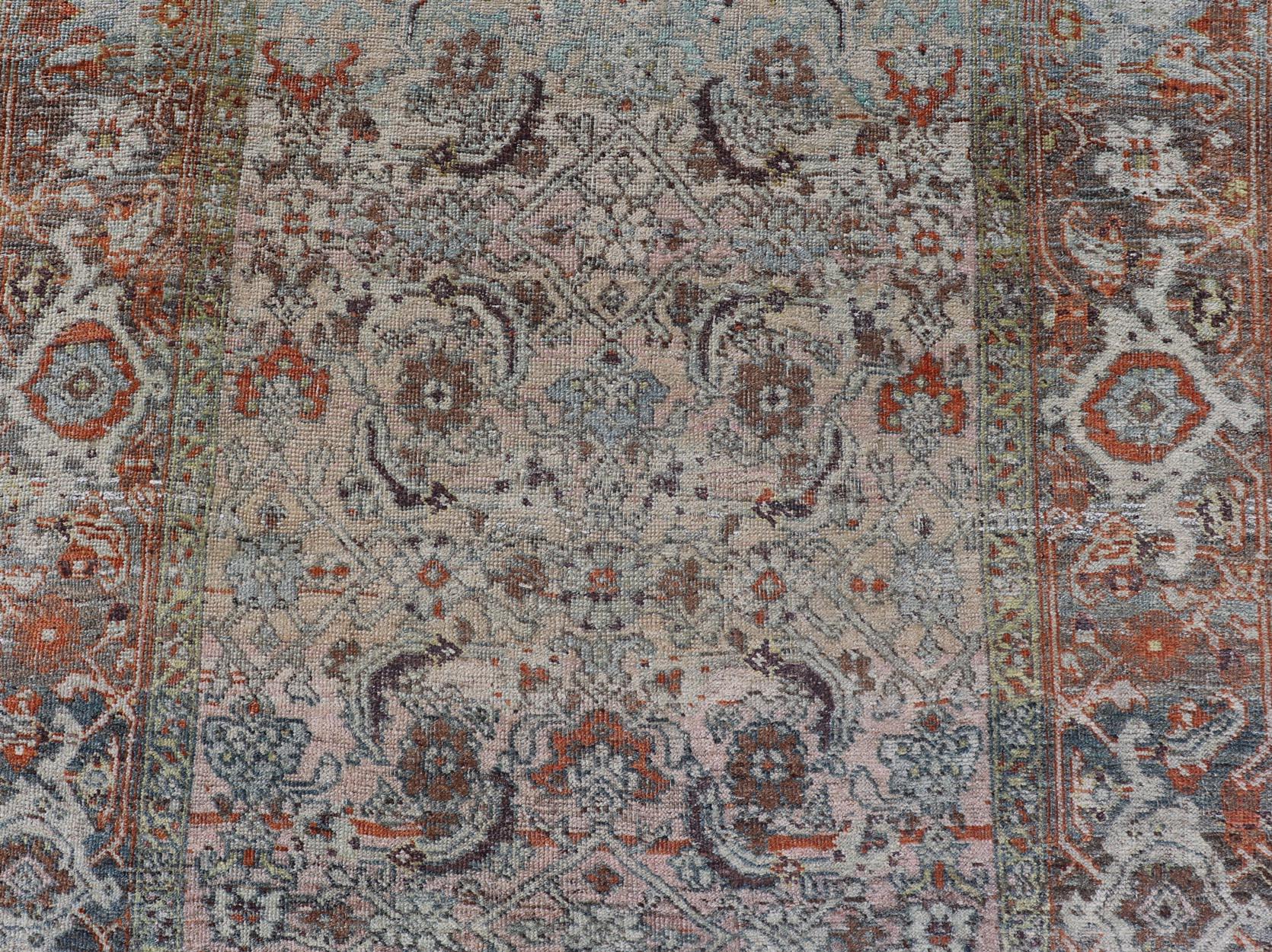 Noué à la main Bidjar Tapis persan ancien à motifs floraux et géométriques complexes 4'6 x 8'1 en vente